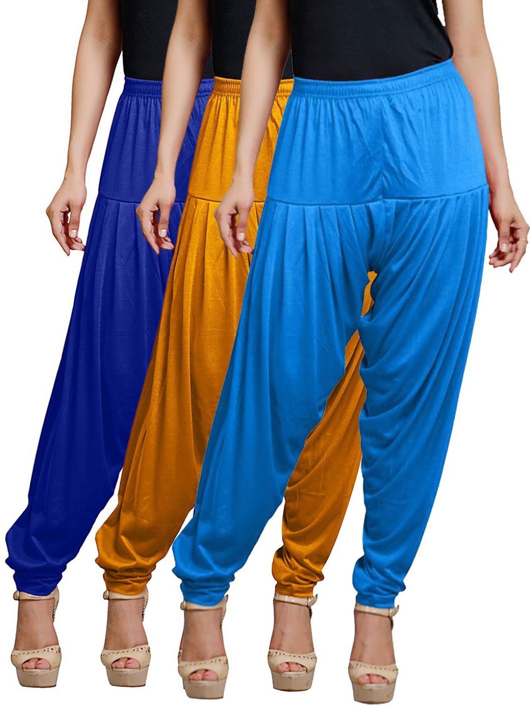 

AFRA GARMENTS Women Pack Of 3 Loose Fit Mid Rise Patiala, Blue