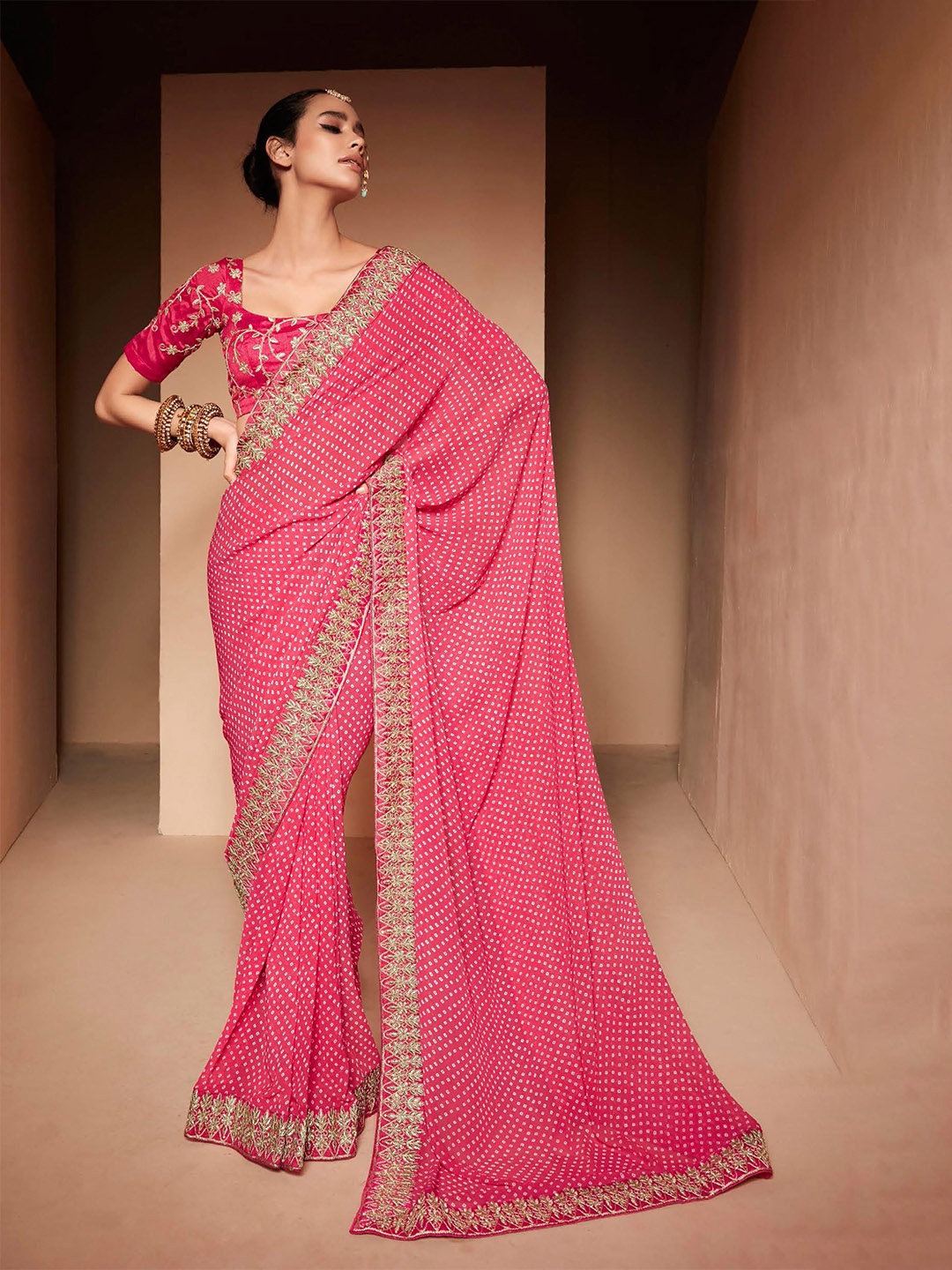 

DIVASTRI Bandhani Bandhani Saree, Pink