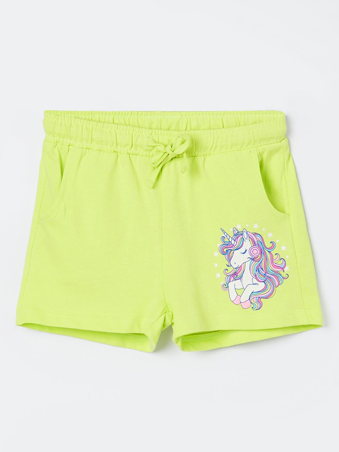 

Fame Forever by Lifestyle Girls Floral Printed Cotton Shorts, Lime green