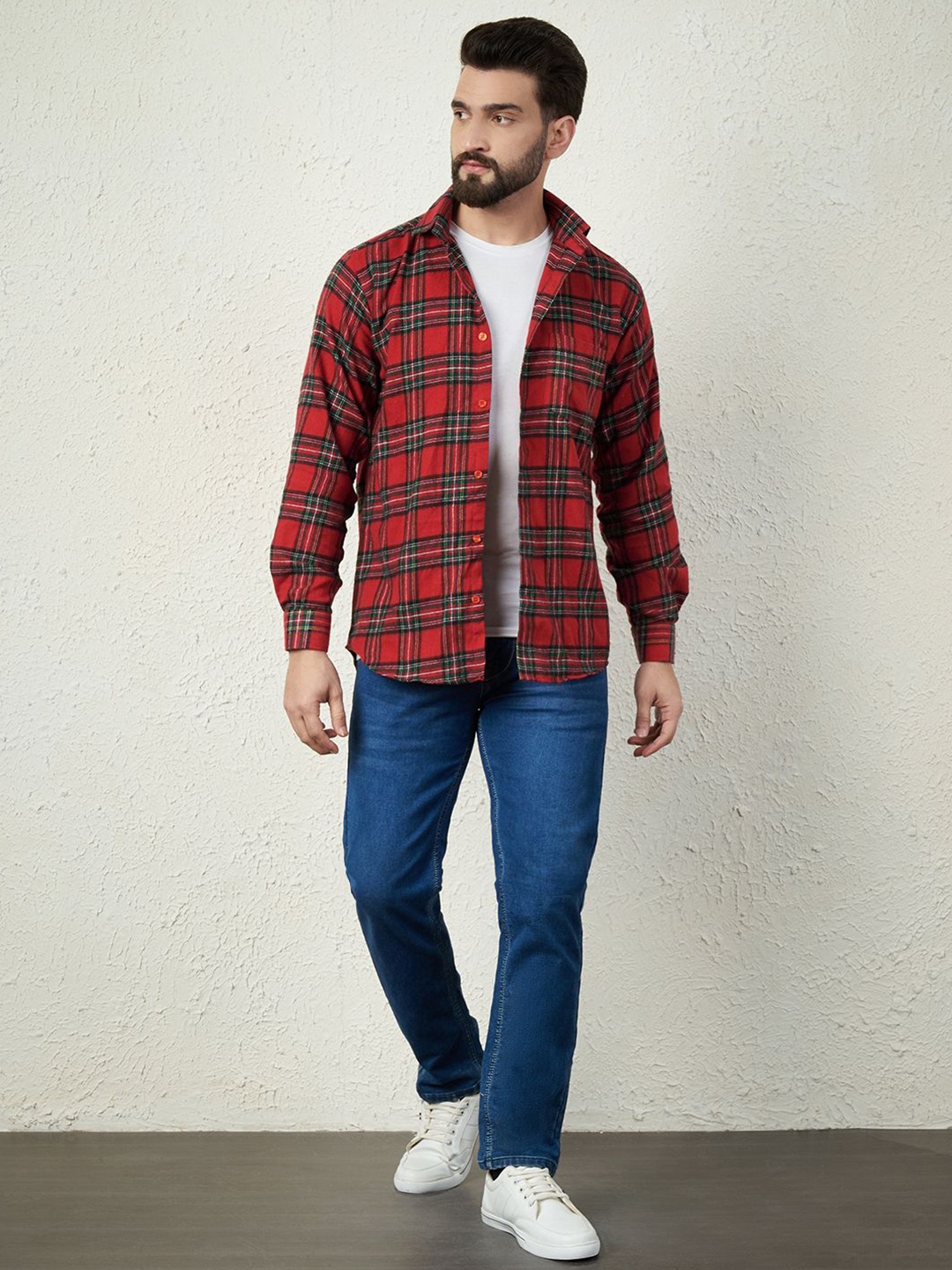 

Bigreams Men Regural Fit Tartan Plaid Flannel Shirt With Patch Pocket, Red