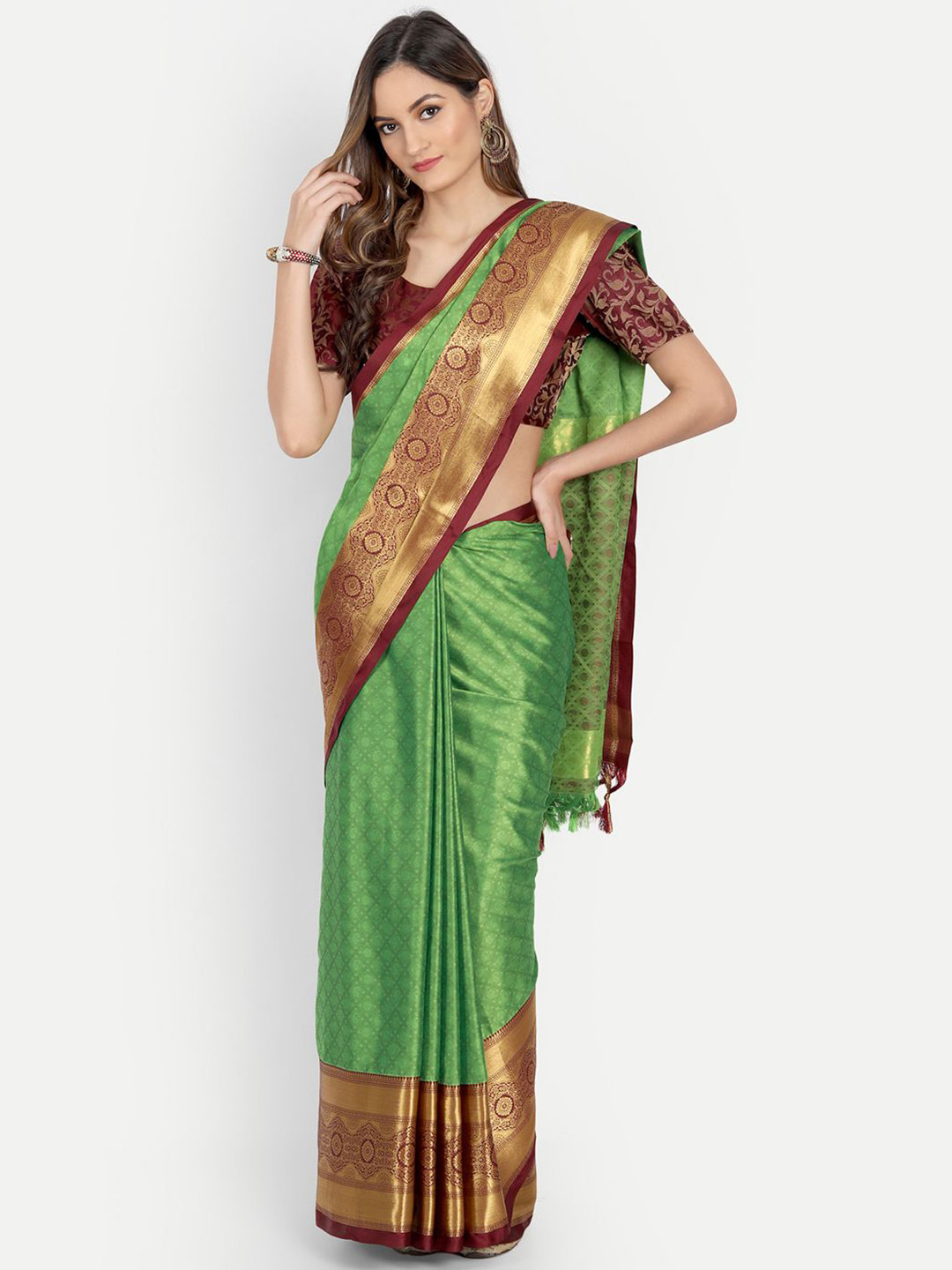 

DIVASTRI Woven Design Zari Mysore Silk Saree, Green
