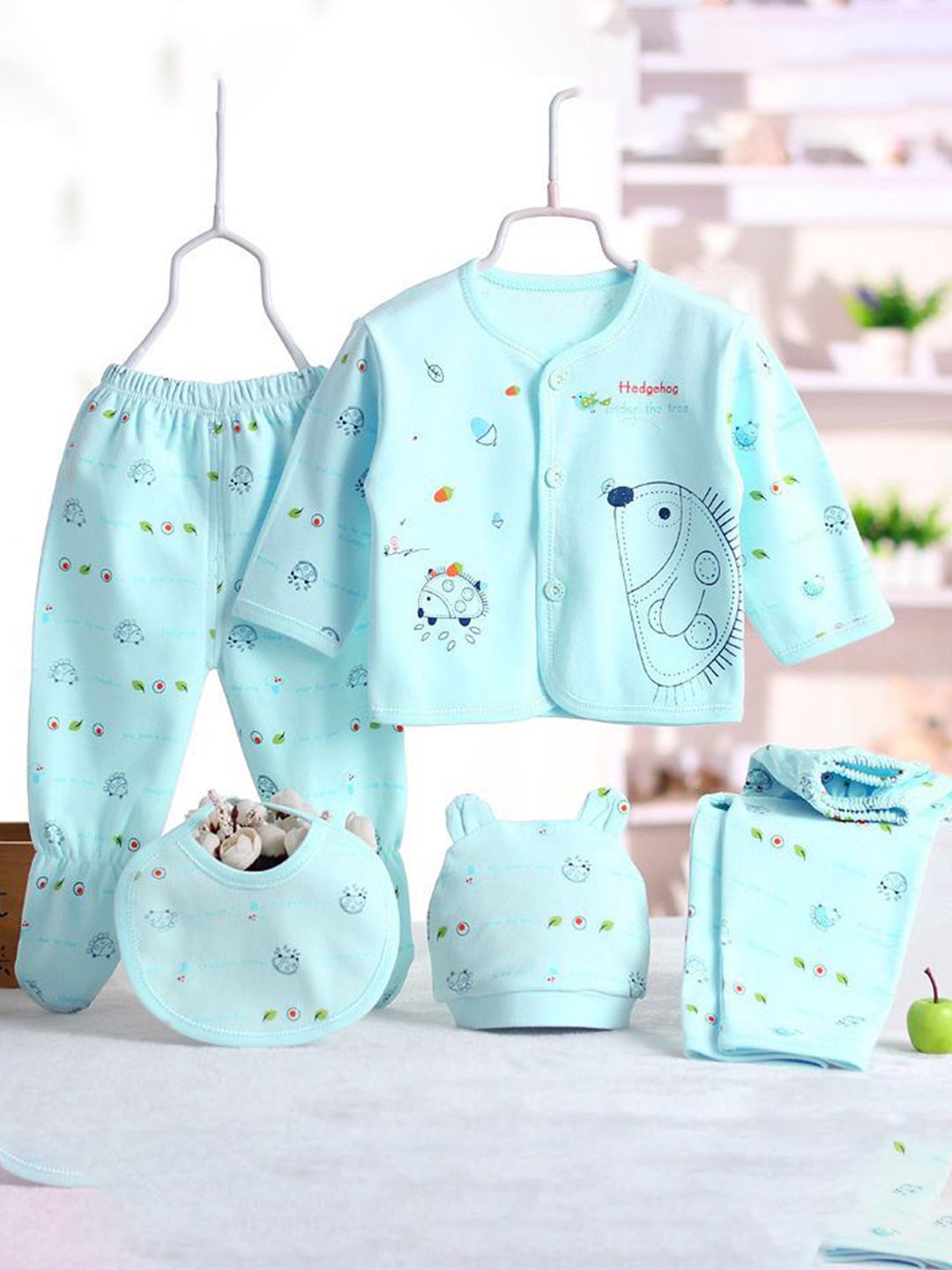 

Fancy Walas Kids 5-Piece Pure Cotton Baby Apparel Gift Set, Turquoise blue