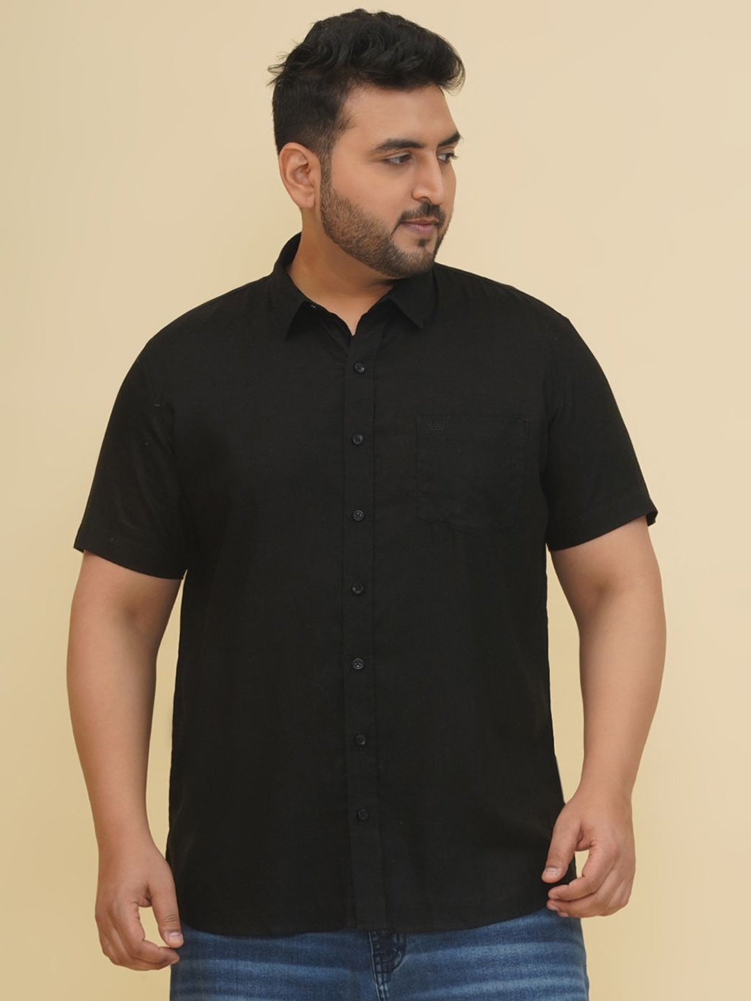 

John Pride Men Regular Fit Spread Collar Solid Cotton Casual Shirt, Black