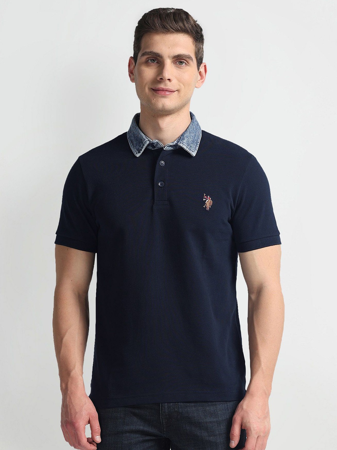 

U.S. Polo Assn. Denim Co. Men Solid Polo Collar Cotton T-shirt, Navy blue