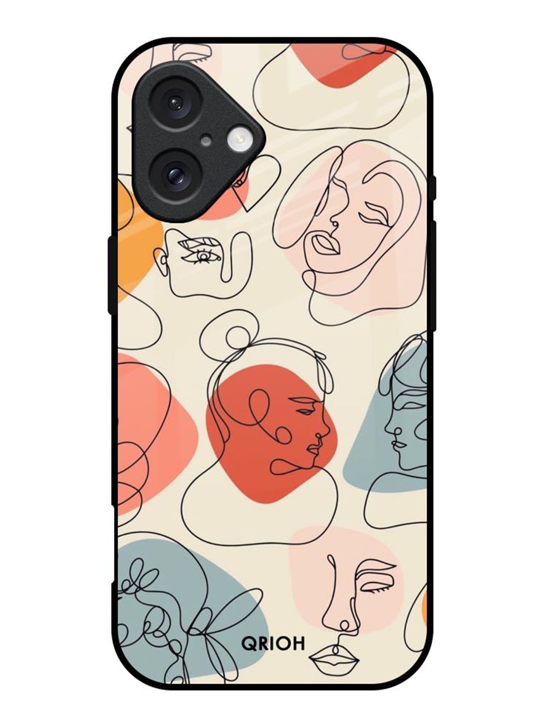 

QRIOH Abstract Faces Printed iPhone 16 Back Case, Beige
