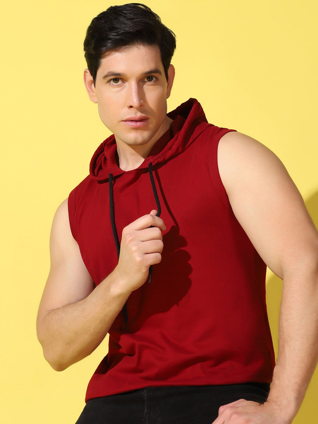 

WOOSTRO Cotton Hooded Neck Tank Gym Vest RS28 PLAIN MAROON
