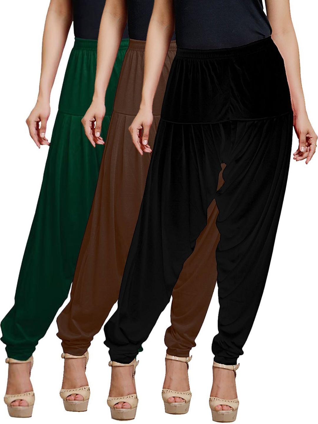 

AFRA GARMENTS Women Pack Of 3 Mid-Rise Loose-Fit Patiala, Black