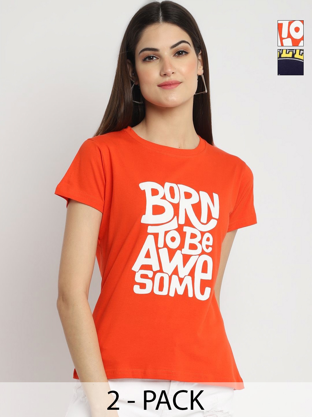 

Dreambe Women Pack Of 2 Typography Printed Round Neck Cotton T-shirts, Red