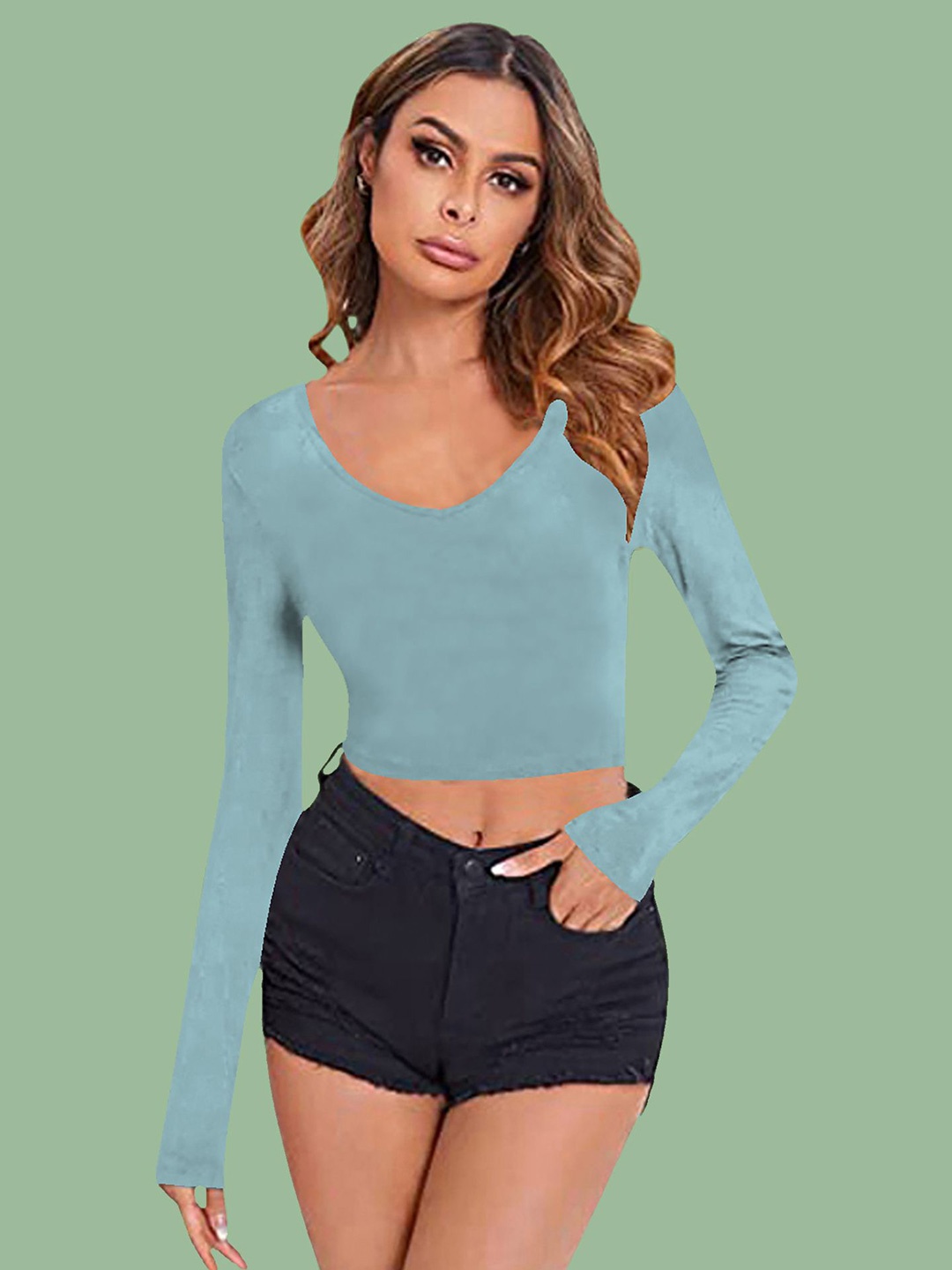 

Dream Beauty Fashion Women Scoop Neck Fitted Crop Top, Teal