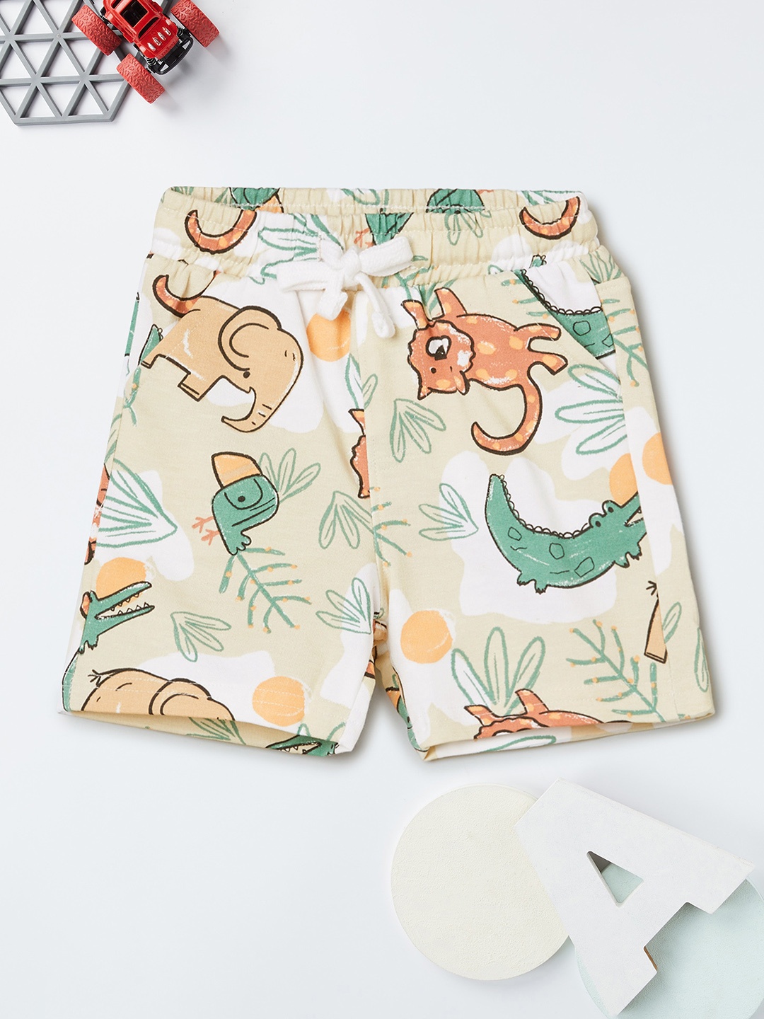 

max Boys Printed Pure Cotton Mid-Rise Shorts, Beige