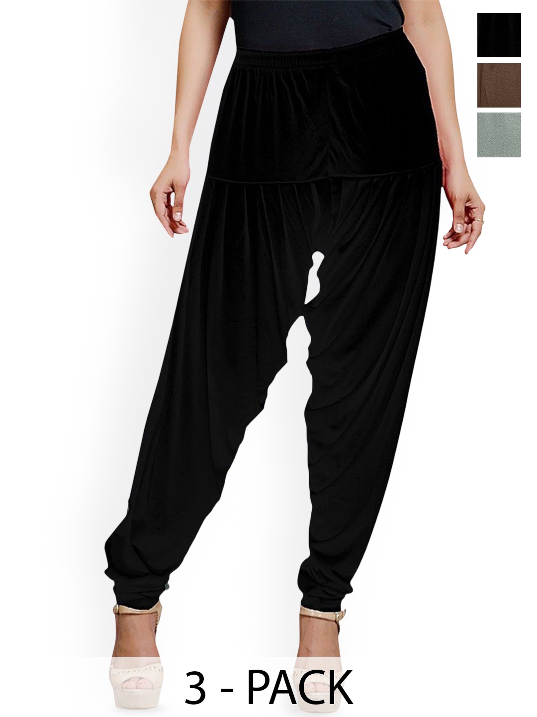

AFRA GARMENTS Women Pack Of 3 Mid Rise Loose Fit Patiala, Black