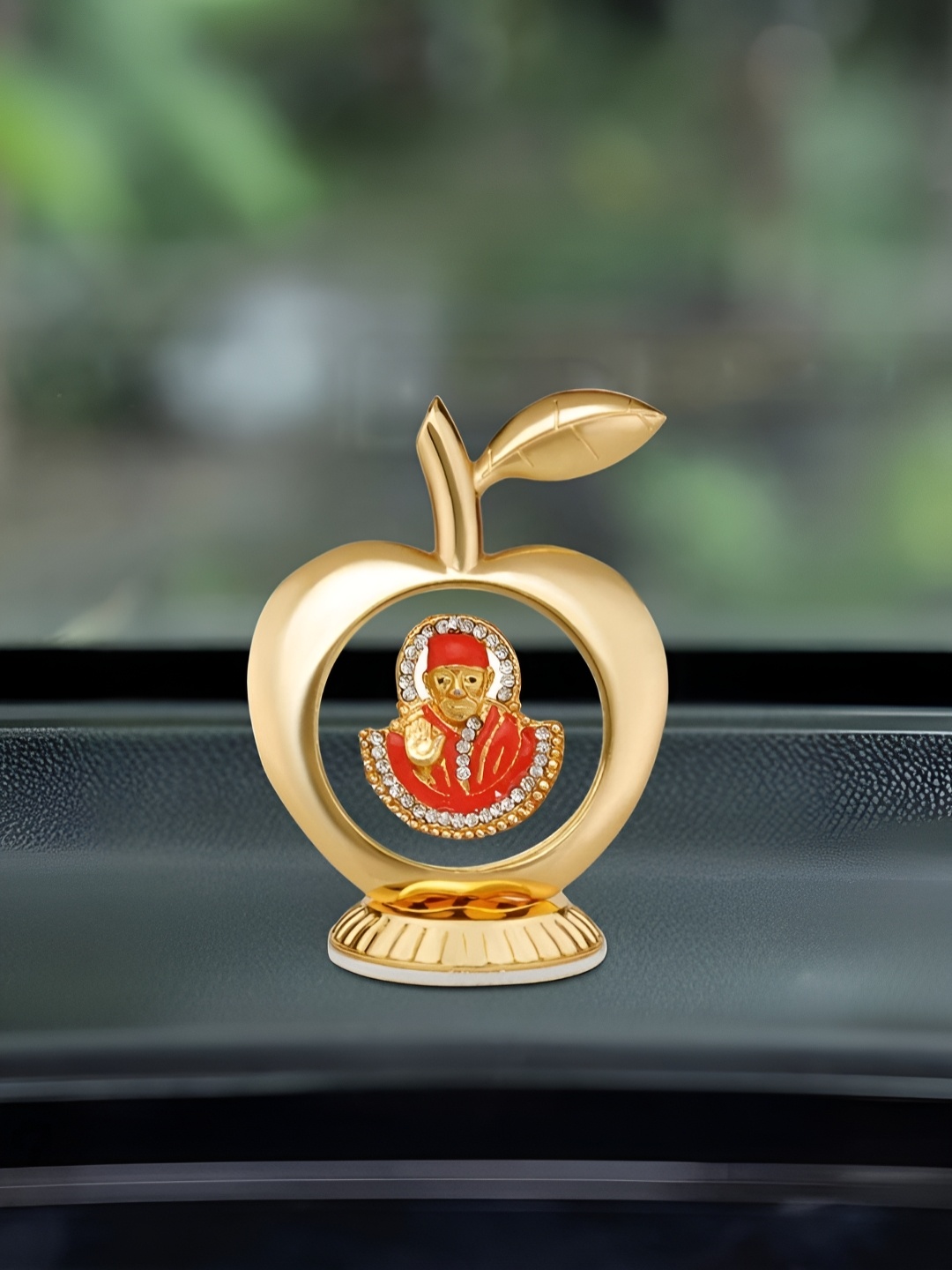 

INTERNATIONAL GIFT Sai Baba Idol in Apple Shape for Car Dashboard, Gold