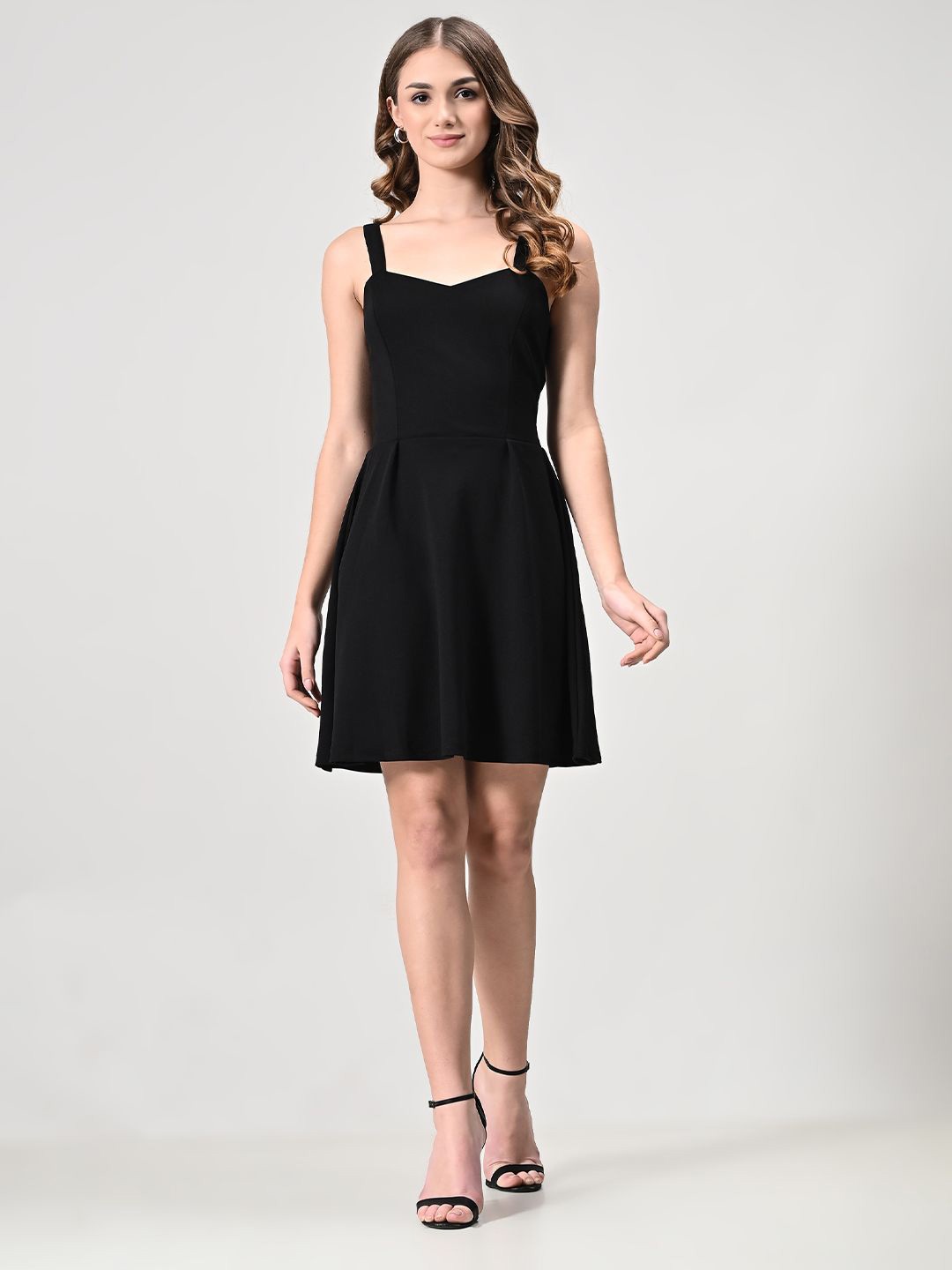 

EKSDEE Shoulder Straps Fit & Flare Dress, Black