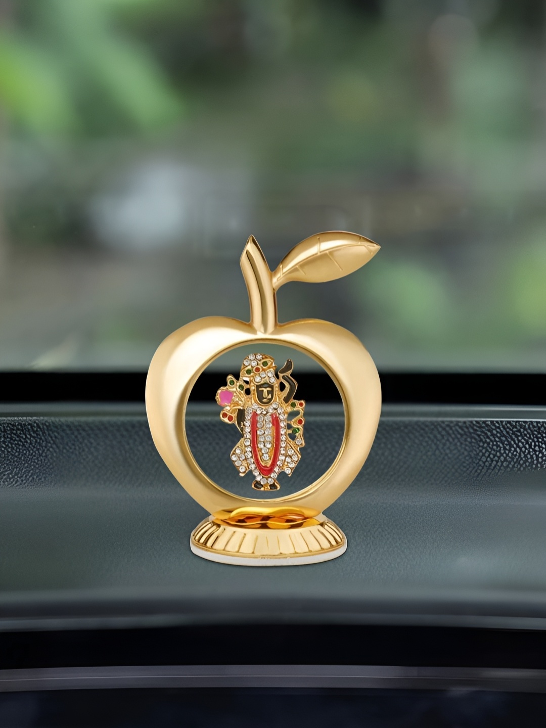 

INTERNATIONAL GIFT Banke Bihari Murti in Apple Shape for Car Dashboard, Gold