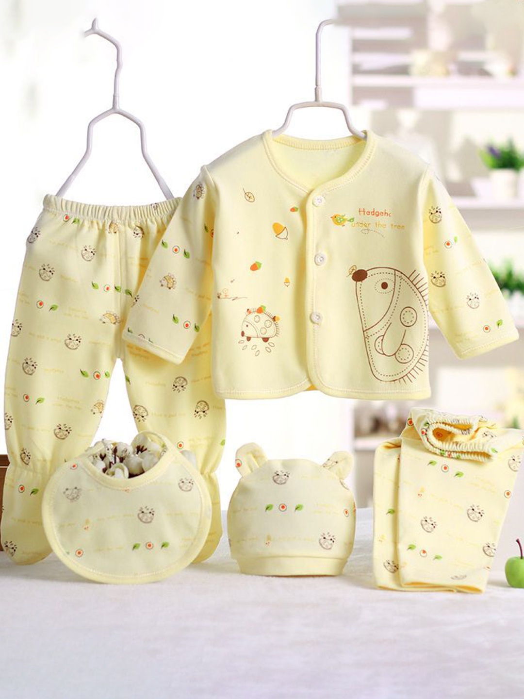 

Fancy Walas Kids 5-Piece Pure Cotton Baby Apparel Gift Set, Yellow