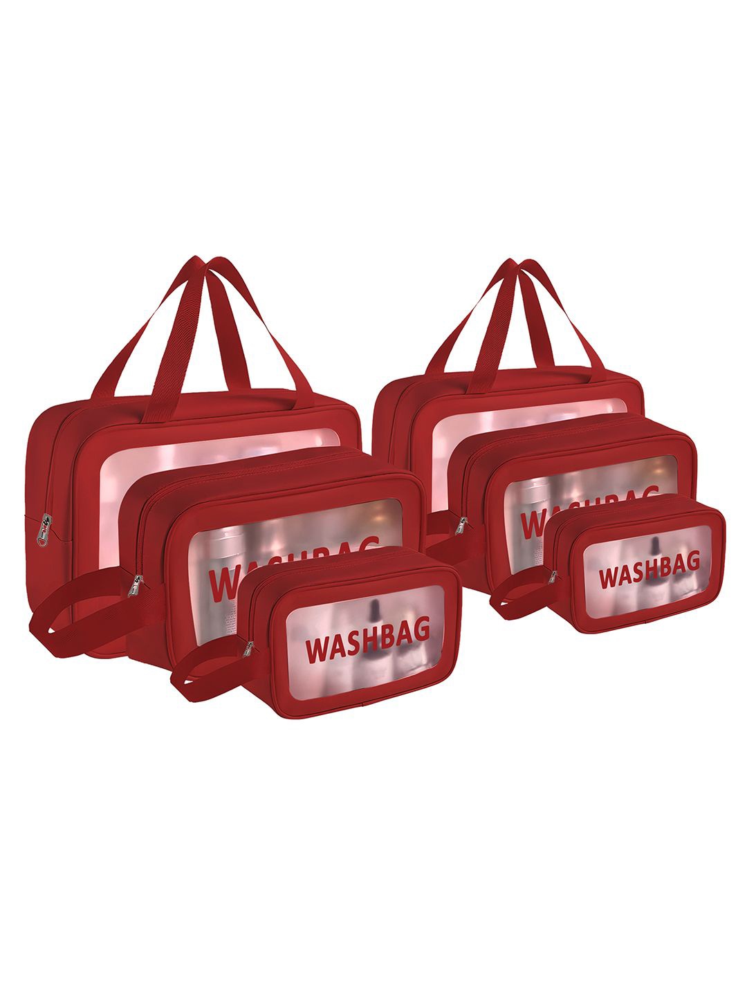 

Kuber Industries Maroon 6 Pieces Makeup Organizer Bags with Zip & Hand Strap