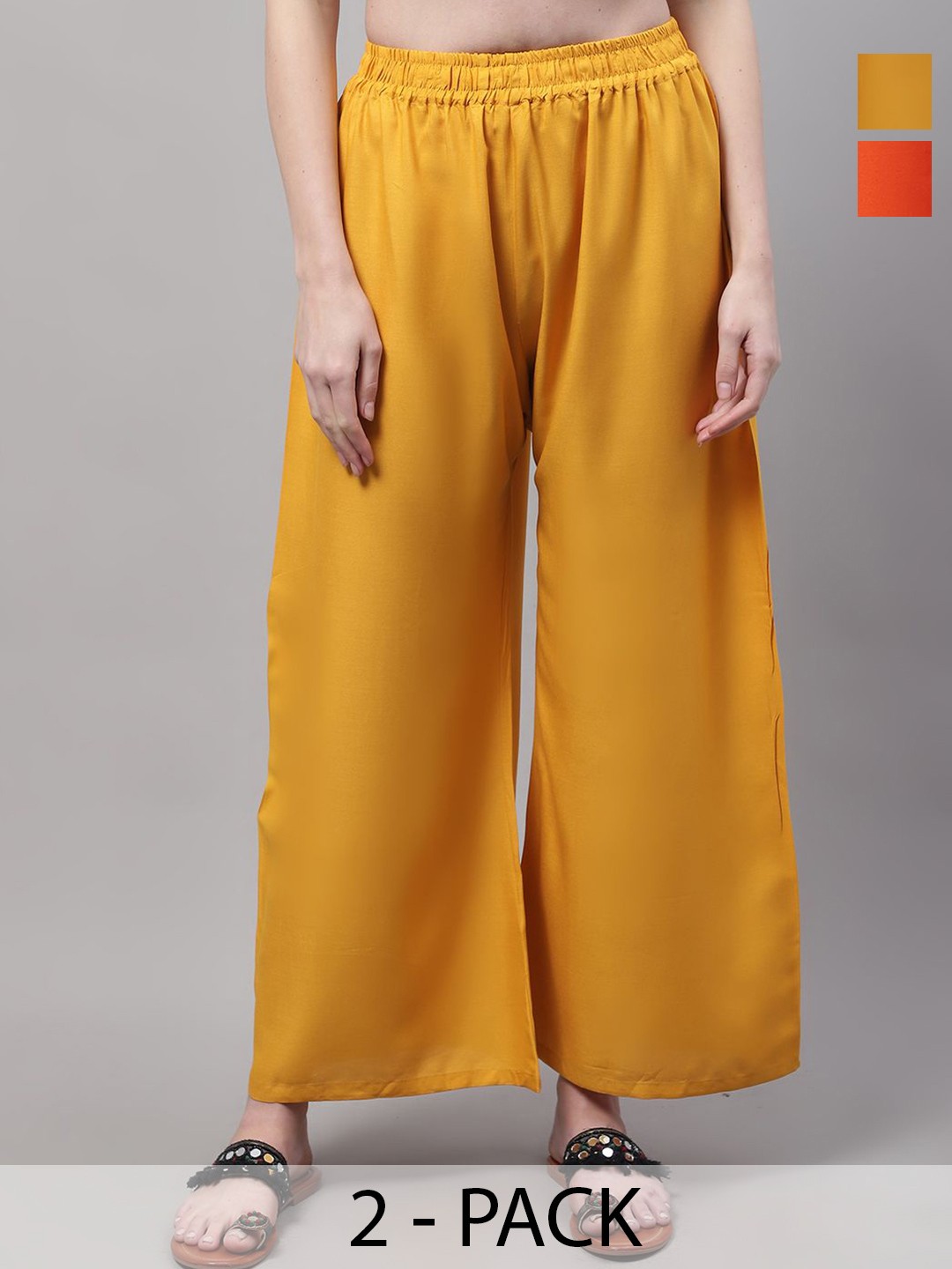 

Valles365 by S.C. Women Pack of 2 Flared Ethnic Palazzos, Yellow