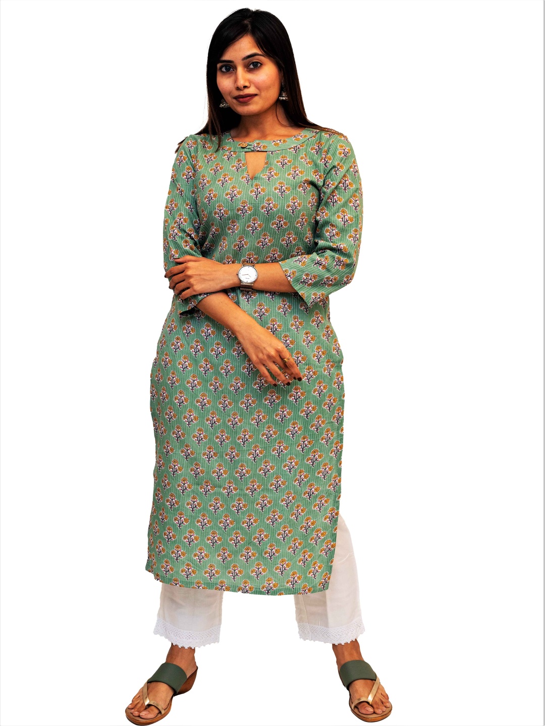 

Fabmoha Women Printed Keyhole Neck Kurta, Green