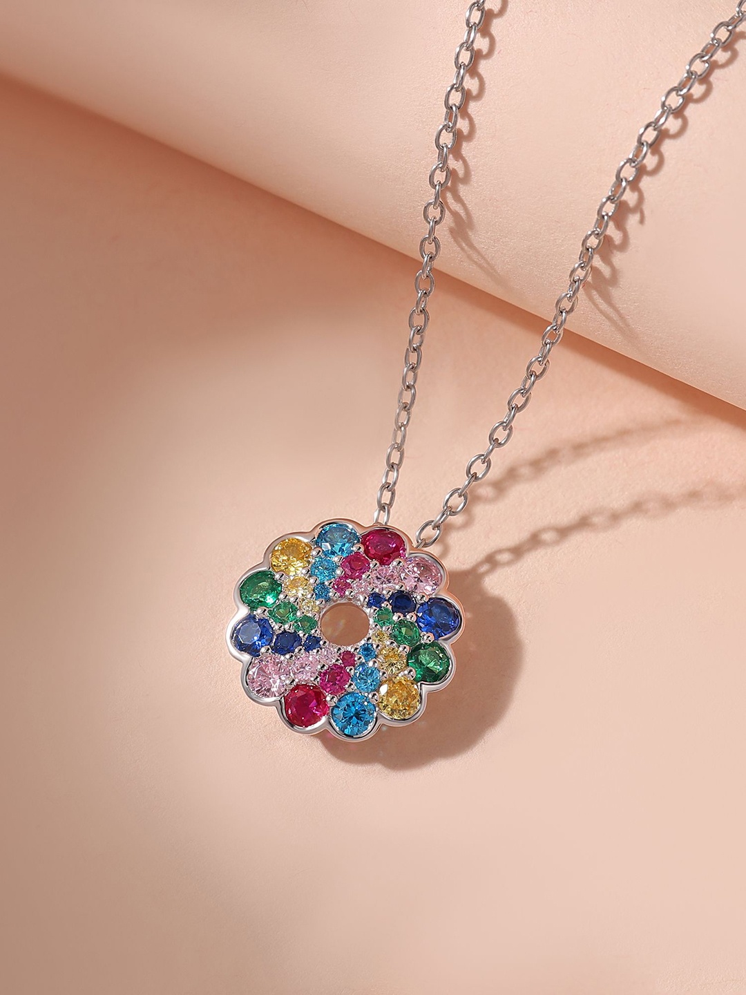 

Ornate Jewels 925 Sterling Silver Cubic Zirconia Studed Floral Shaped Pendants with Chains