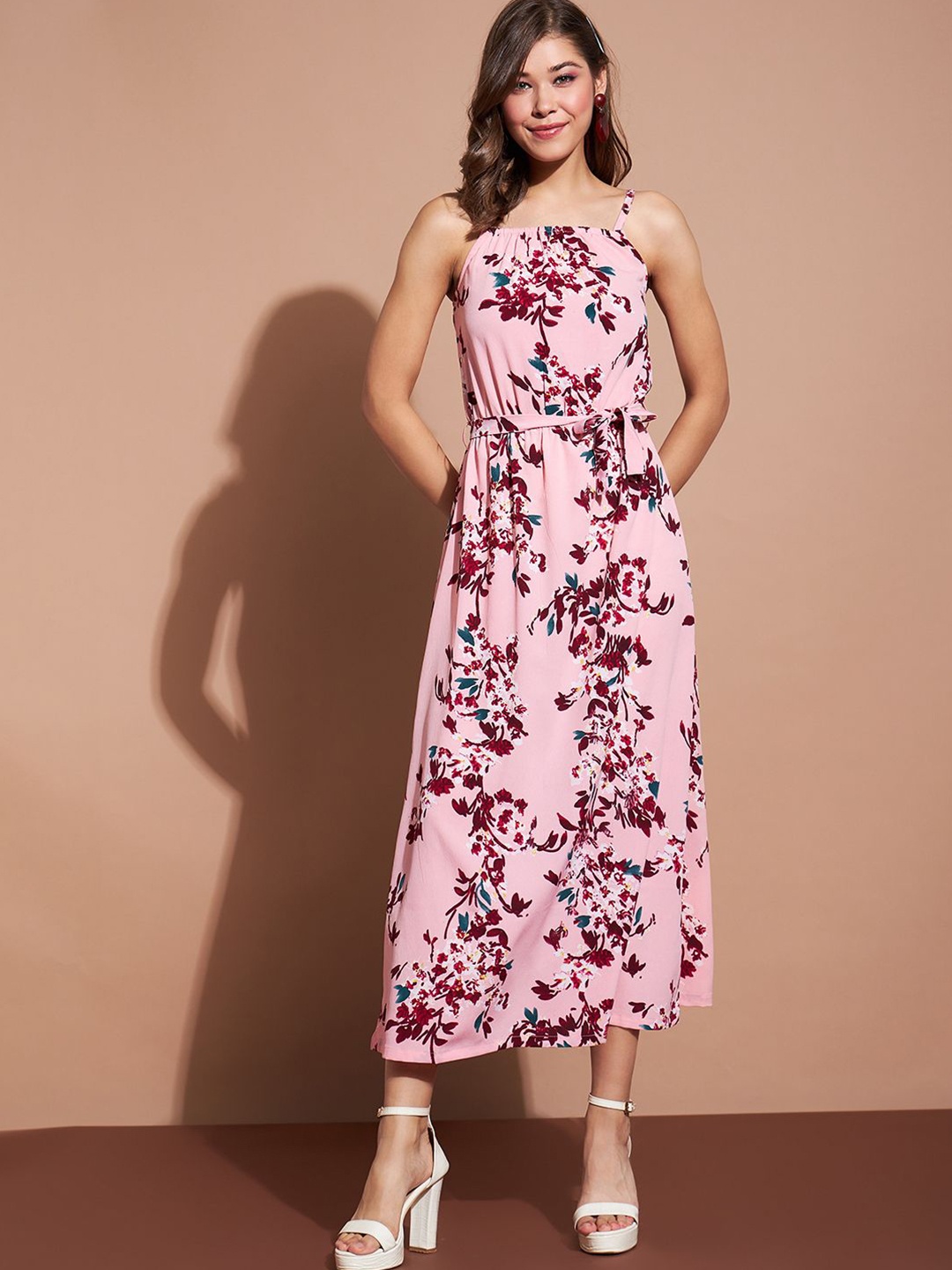 

DressBerry Floral Print Crepe Fit & Flare Maxi Dress, Pink