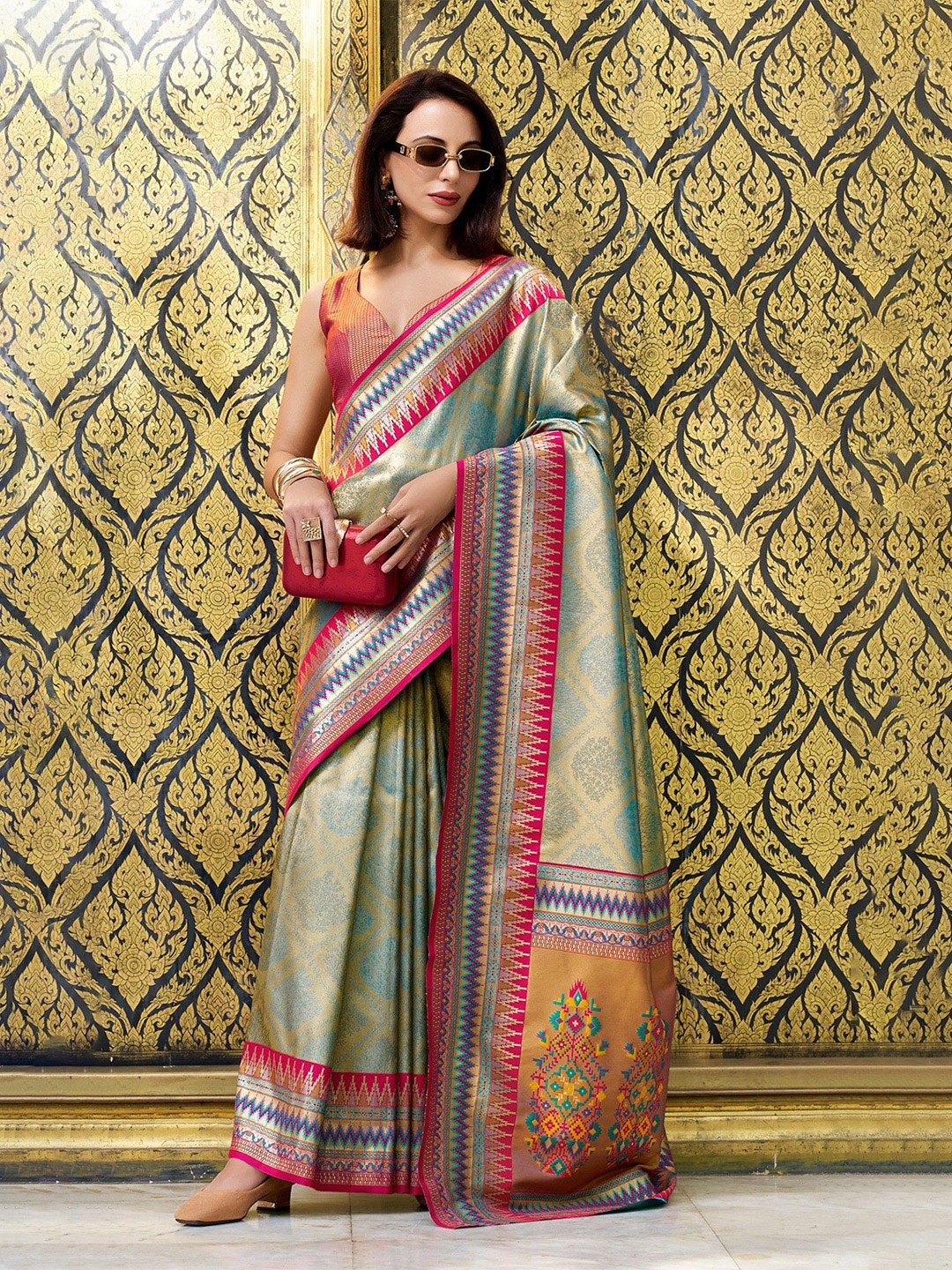 

MySilkLove Slimy Green Tissue Handloom Saree