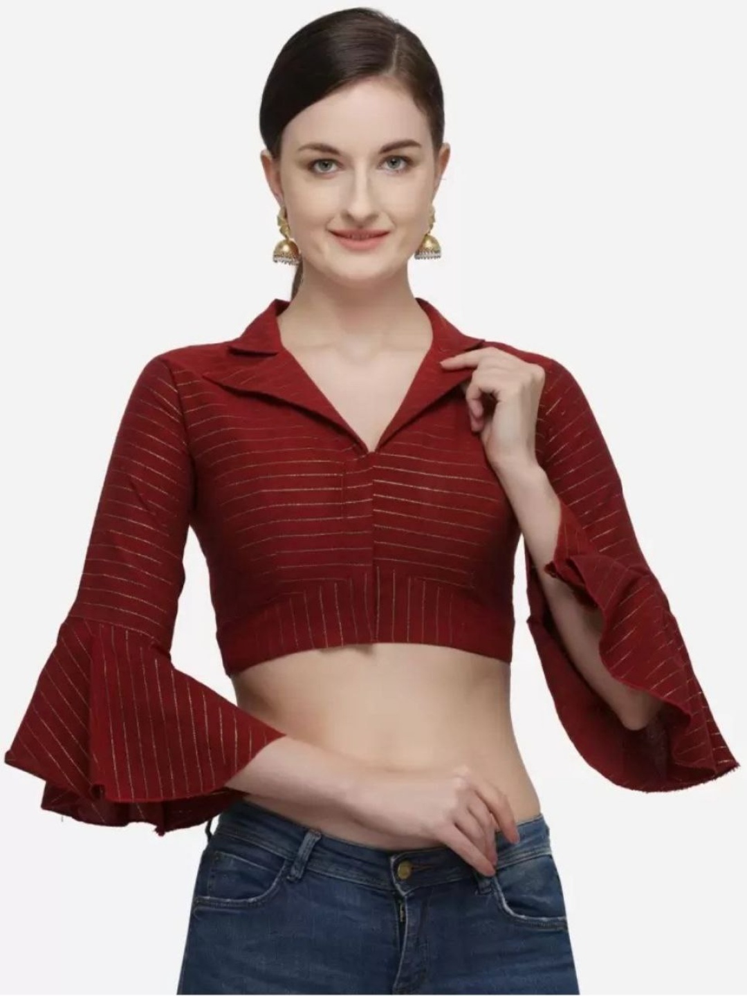 

HERE&NOW Umbrella Sleeve Saree Blouse, Red