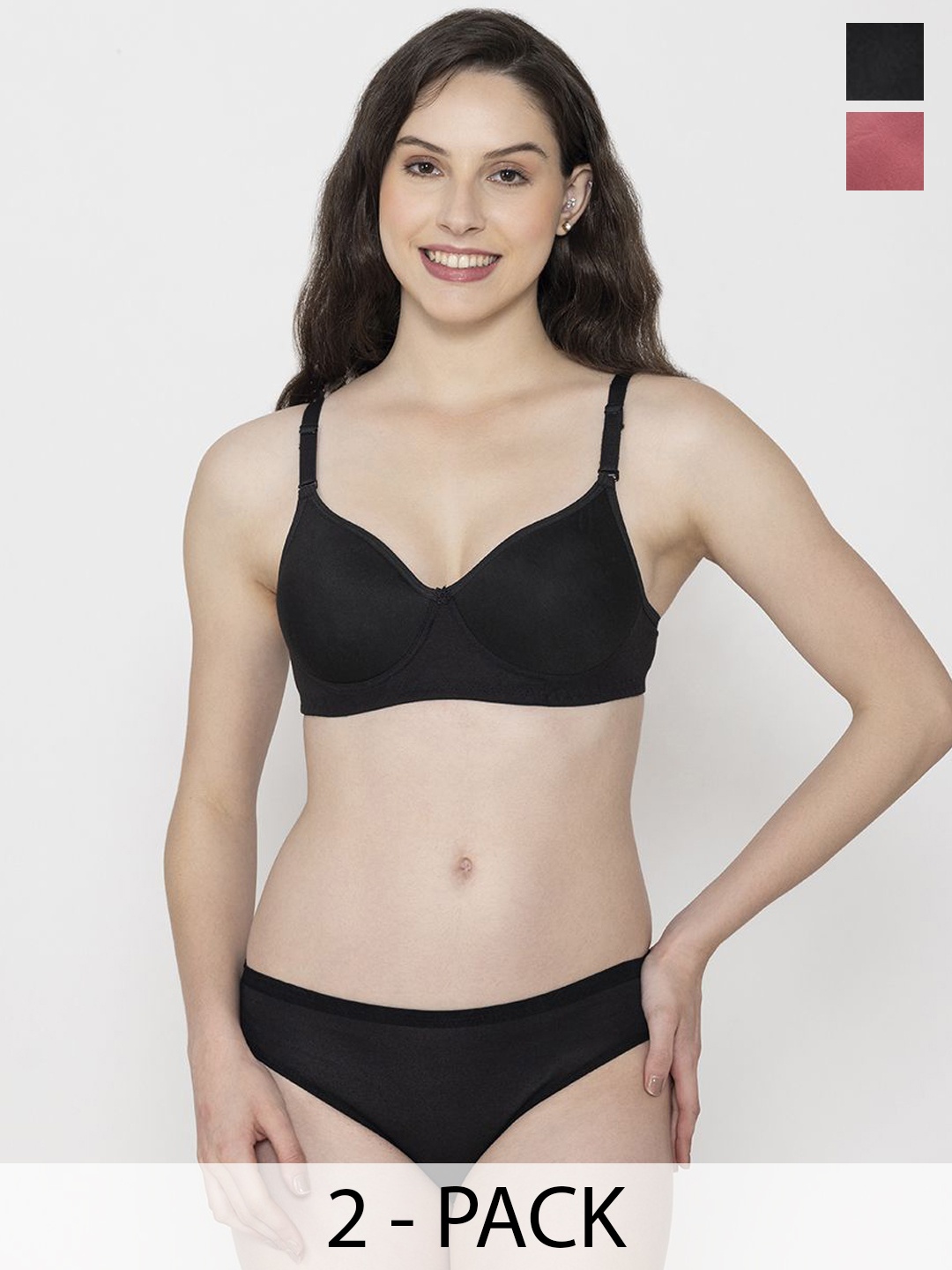 

Narsingha Dreams Pack Of 2 Lightly-Padded Lingerie Set KMPD-P2-Black-Coral-30