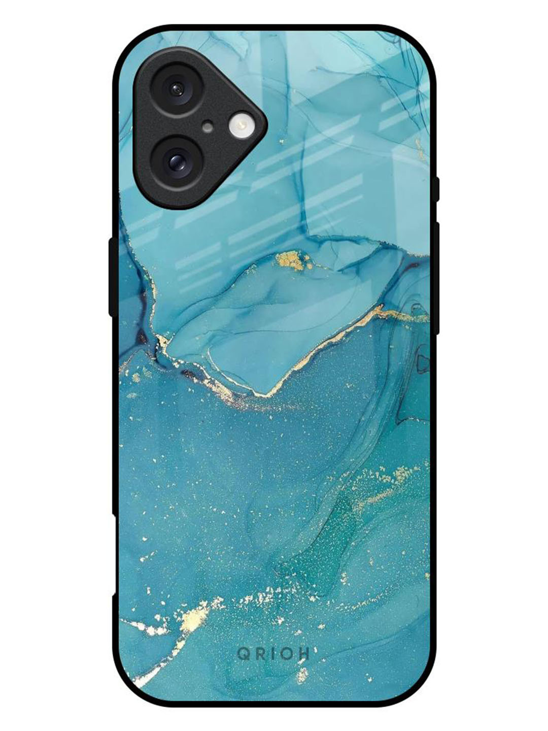 

QRIOH Blue Golden Glitter Real Printed iPhone 16 Plus Back Case