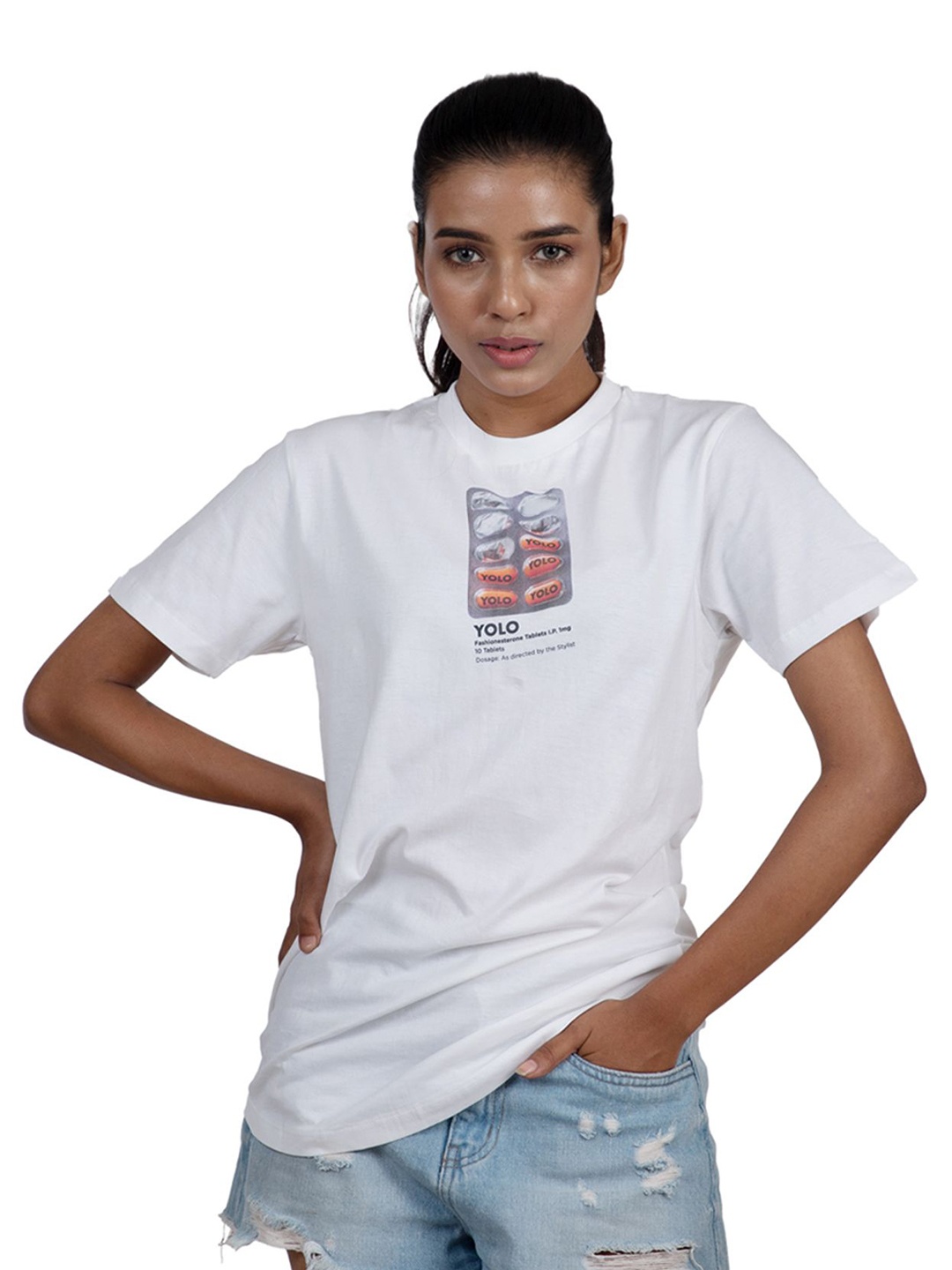 

WALAWALI Unisex Graphic Printed Round Neck Cotton Relaxed Fit T-shirt, White