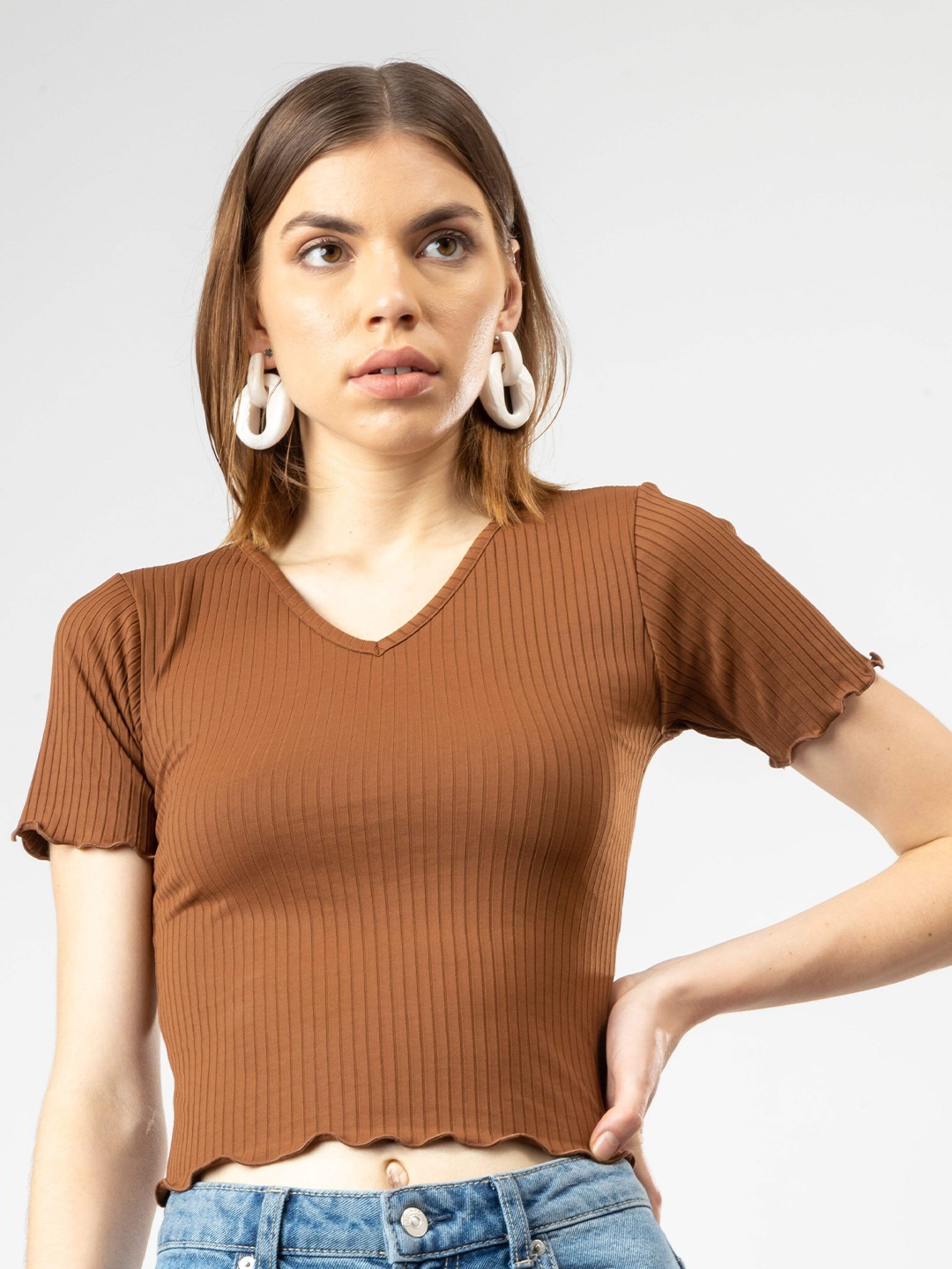 

PYR8 Women V-Neck Top, Coffee brown