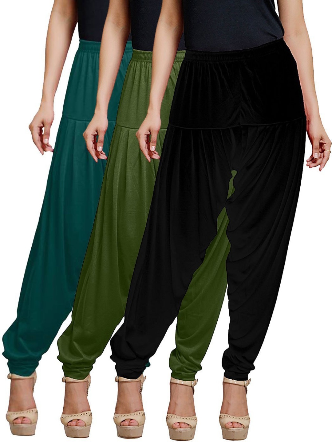 

AFRA GARMENTS Women Pack Of 3 Loose-Fit Mid-Rise Patiala, Green
