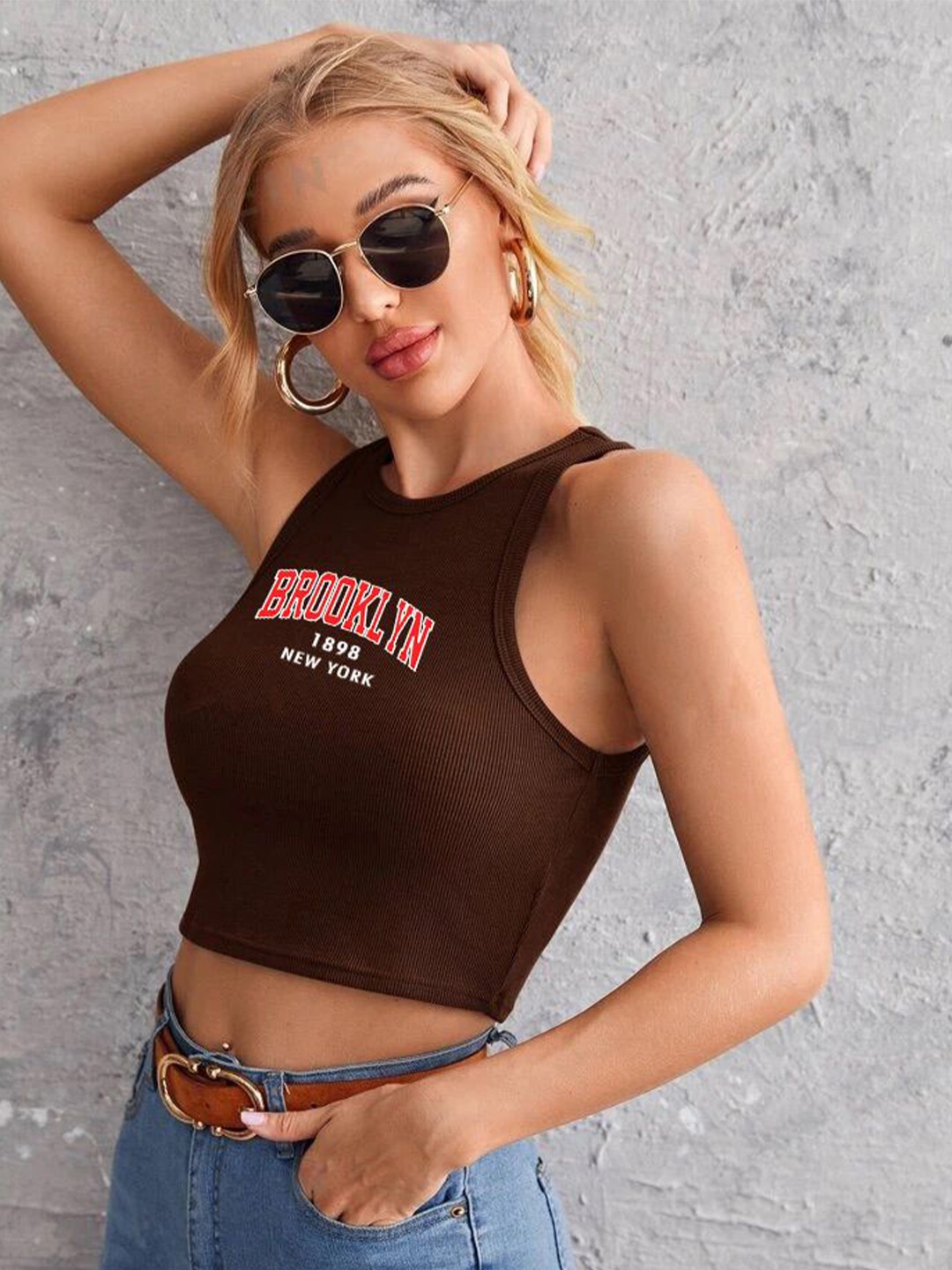 

TABADTOD Print Crop Top, Brown