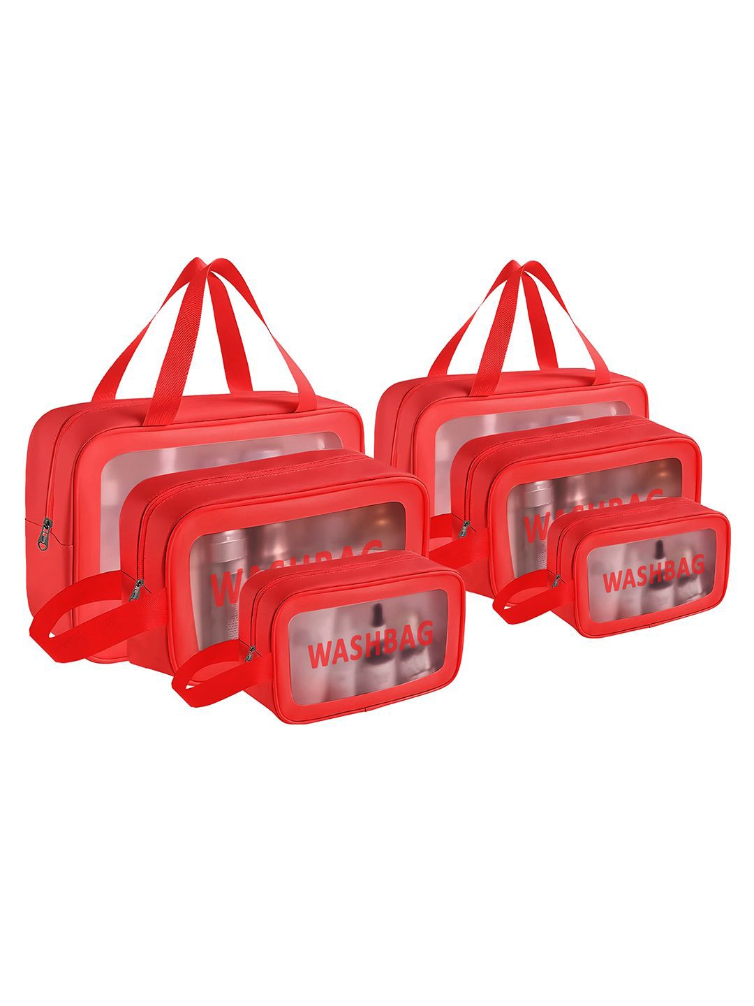 

Kuber Industries Red 6 Pieces Makeup Organizer Bags with Zip & Hand Strap