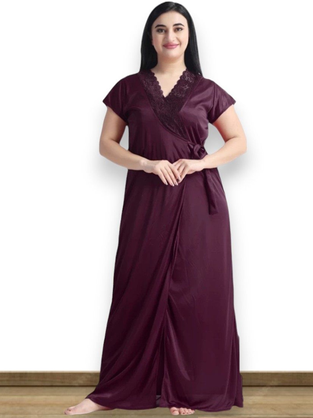 

XPIOX Women Maxi Satin Nightdress With Robe, Purple