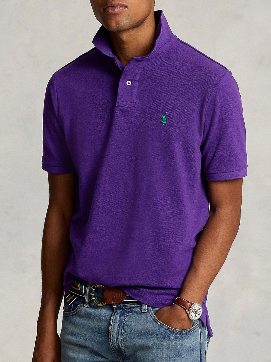 

Polo Ralph Lauren Men Solid Polo Collar Cotton Slim Fit T-shirt, Purple