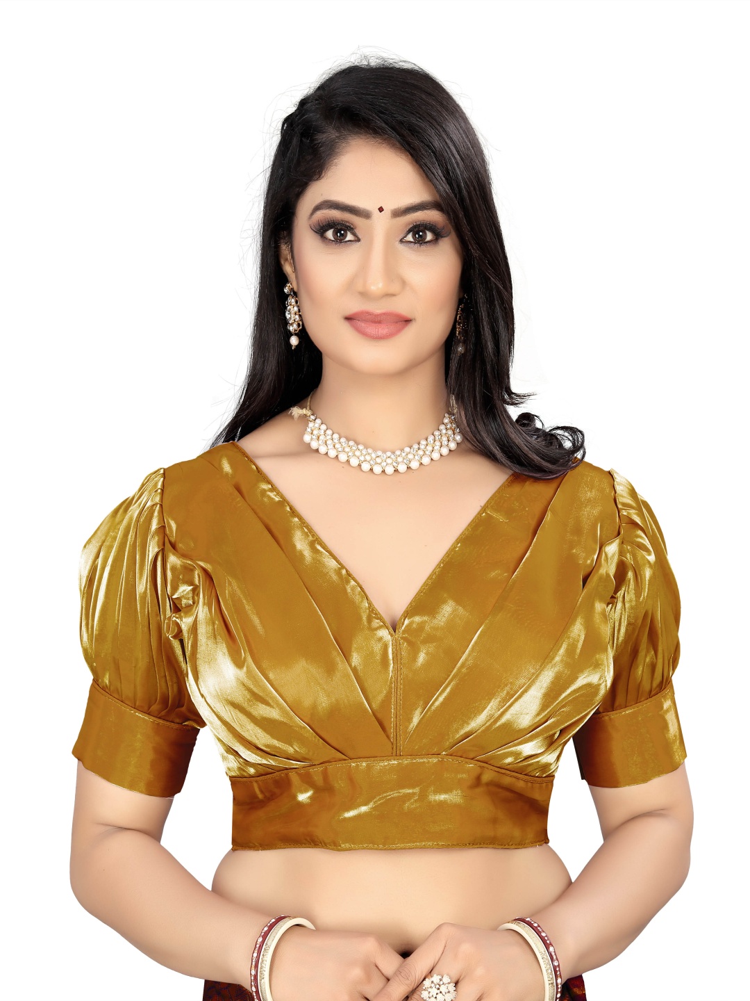 

HERE&NOW V Neck Plated Saree Blouse, Metallic