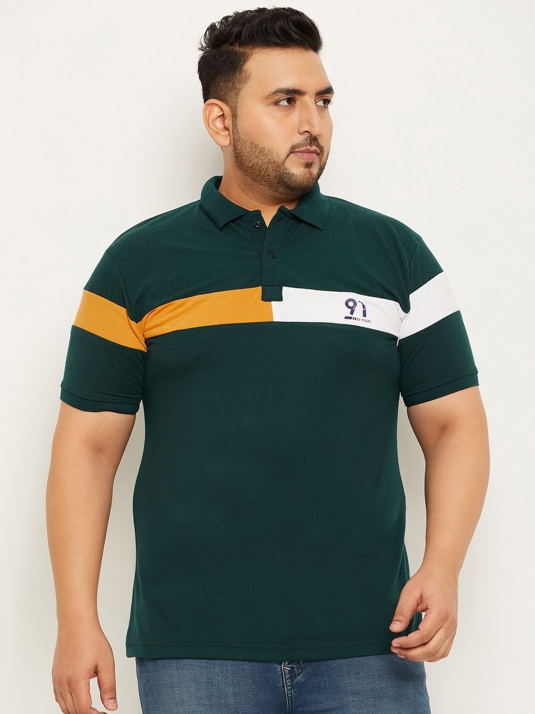 

NYKER Men Plus Size Striped Polo Collar Cotton T-shirt, Olive