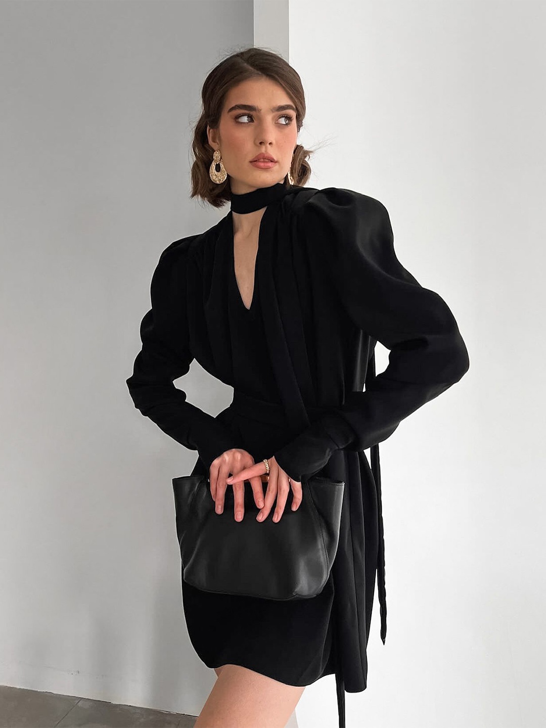 

MIAKEE Women Long Sleeves A-Line Dress, Black