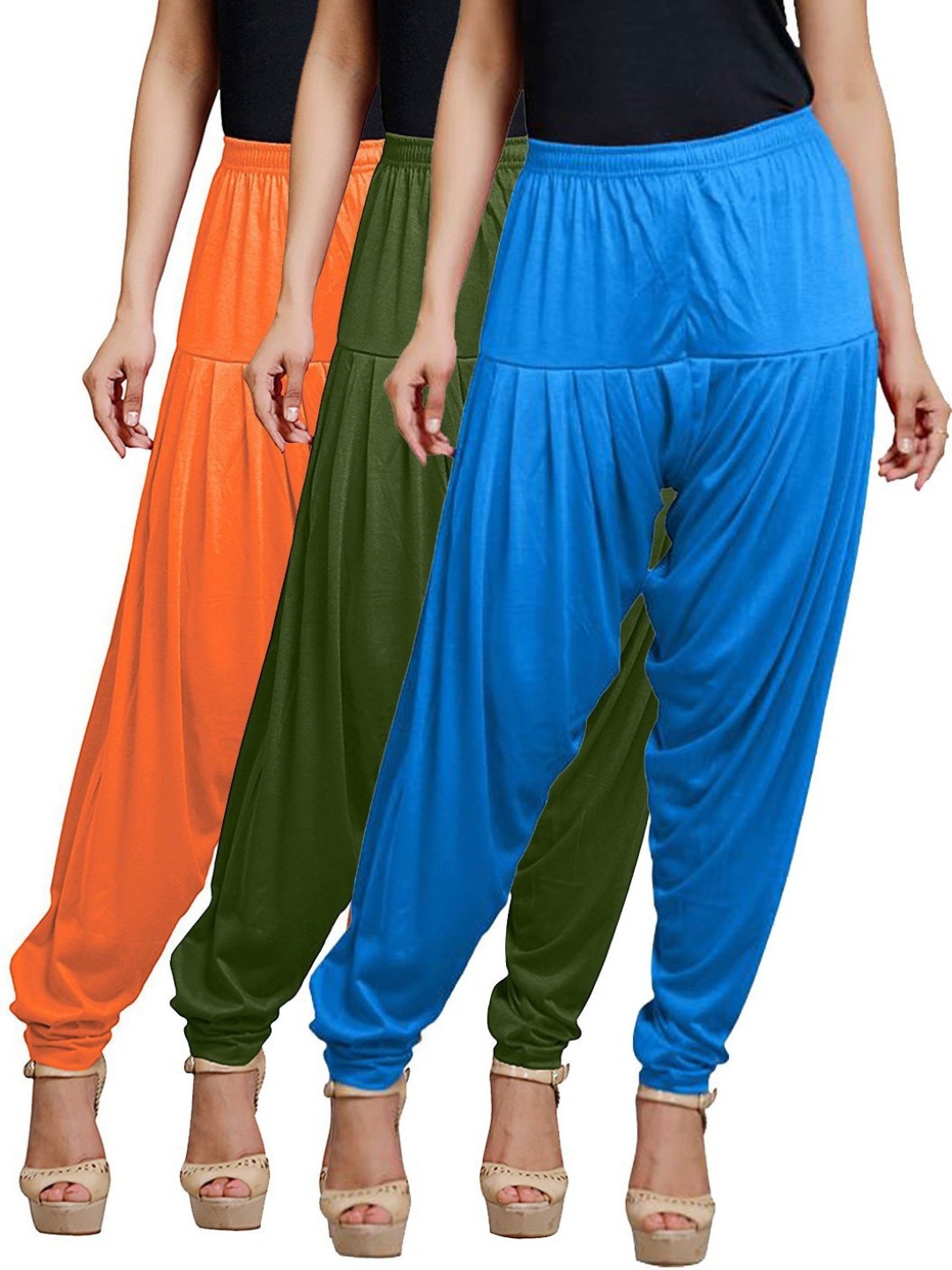 

AFRA GARMENTS Pack of 3 Mid-Rise Patiala, Blue