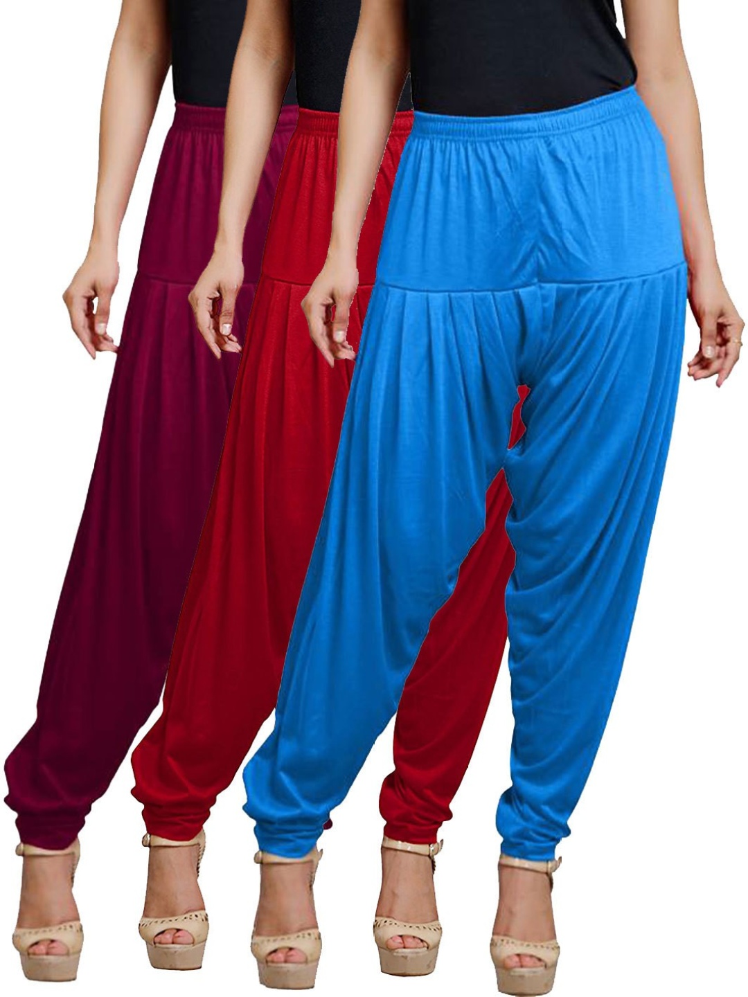 

AFRA GARMENTS Women Pack Of 3 Mid-Rise Patiala, Blue