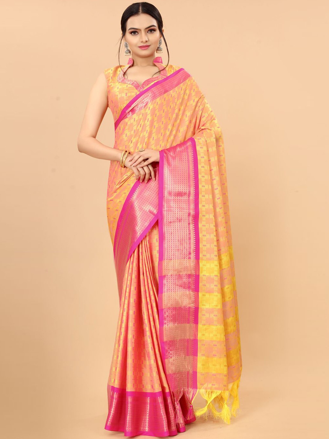 

DIVASTRI Woven Design Zari Ikat Saree, Yellow