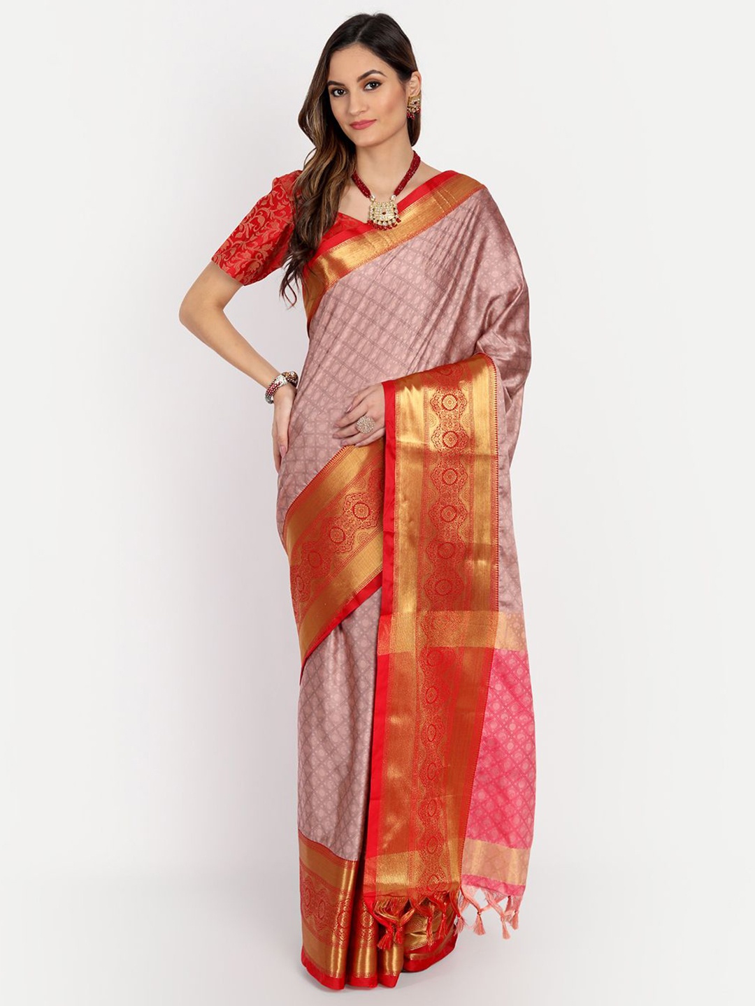 

DIVASTRI Woven Design Zari Mysore Silk Saree, Peach