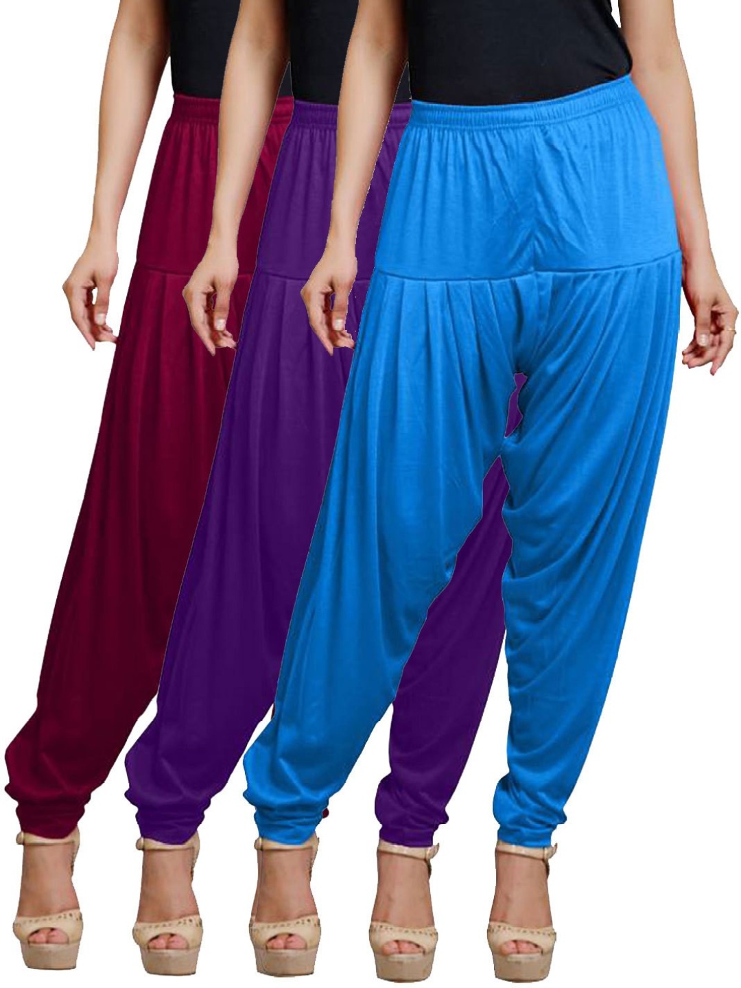 

AFRA GARMENTS Women Pack Of 3 Loose Fit Mid Rise Patiala, Blue