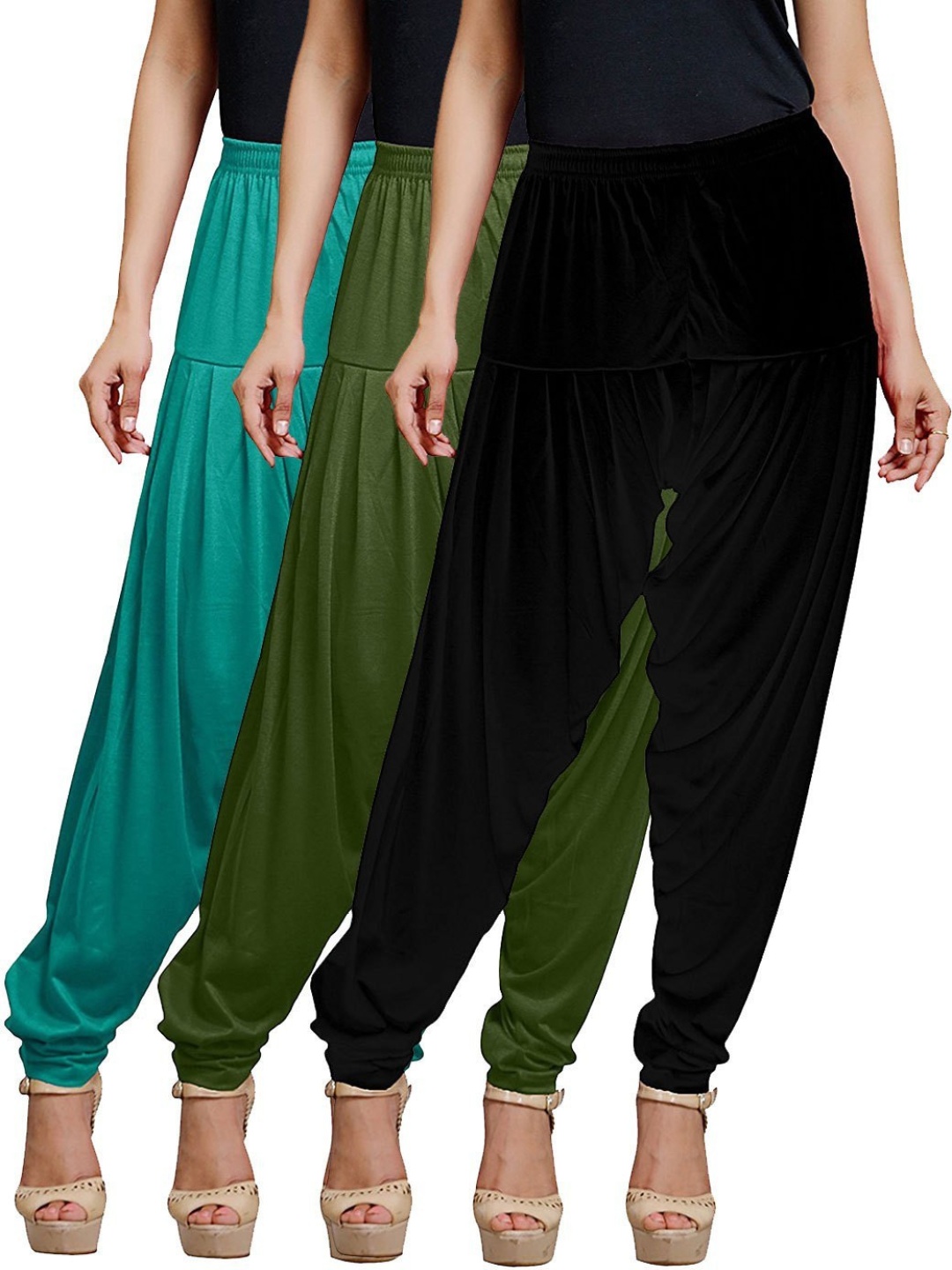 

AFRA GARMENTS Women Pack Of 3 Mid-Rise Cotton Loose-Fit Patiala, Black
