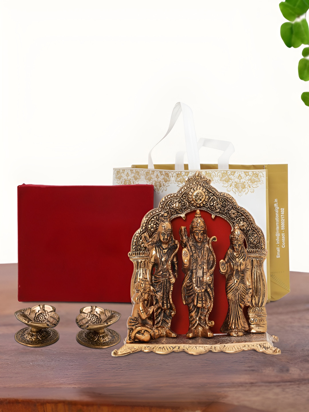 

INTERNATIONAL GIFT Brown Ram Darbar Idol with 2 Diya Box and Bag, Copper