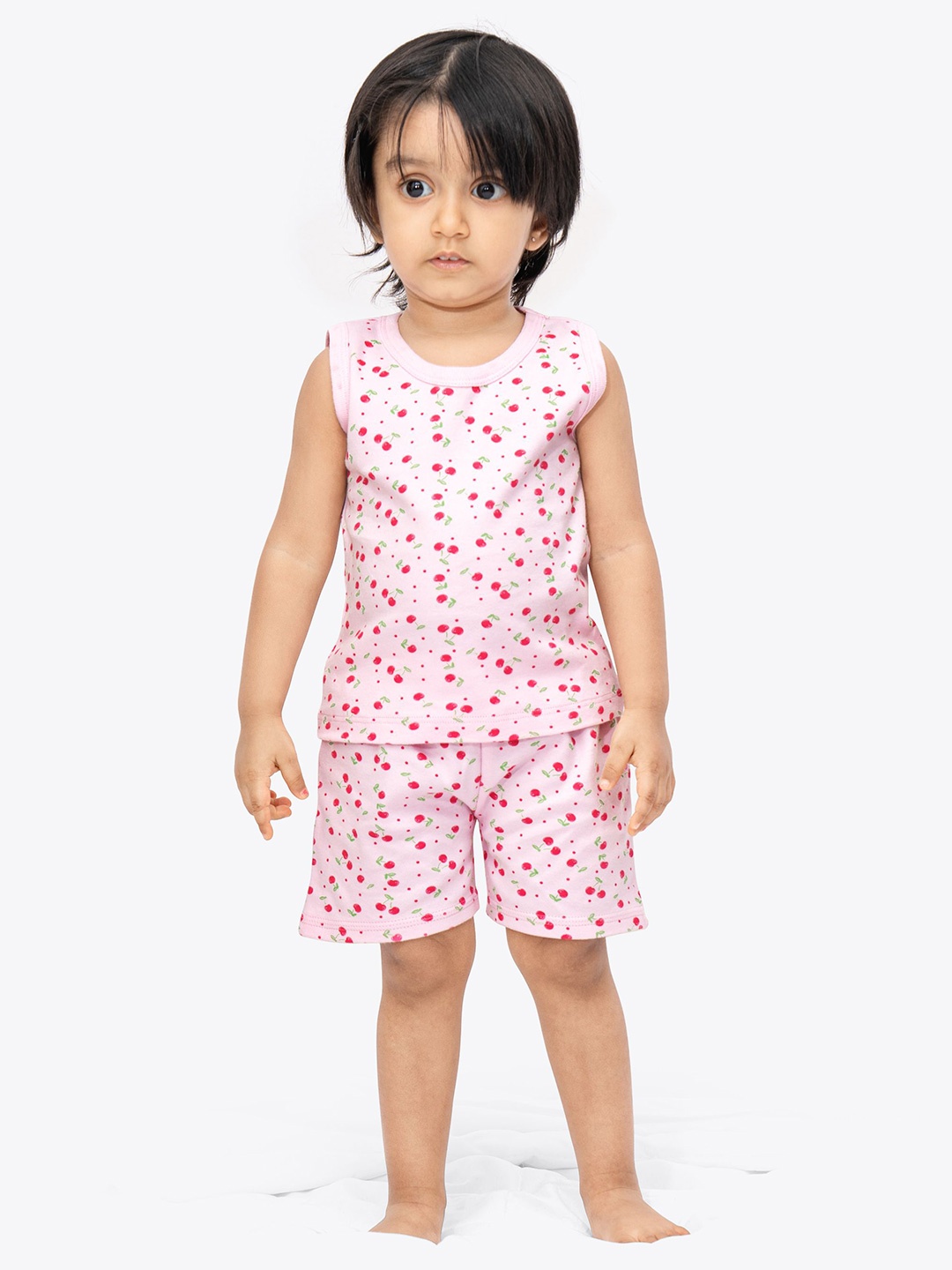 

ariel Kids Printed Pure Cotton T-shirt With Shorts, Pink