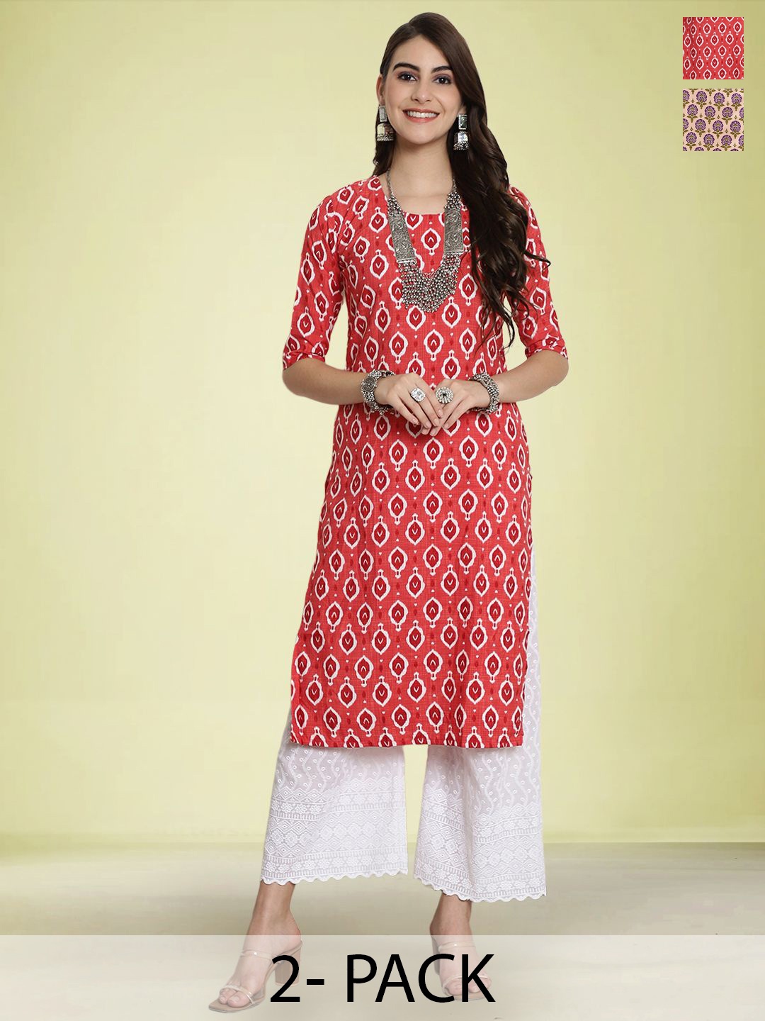 

Moda Rapido Set of 2 Printed Straight Kurtas, Pink