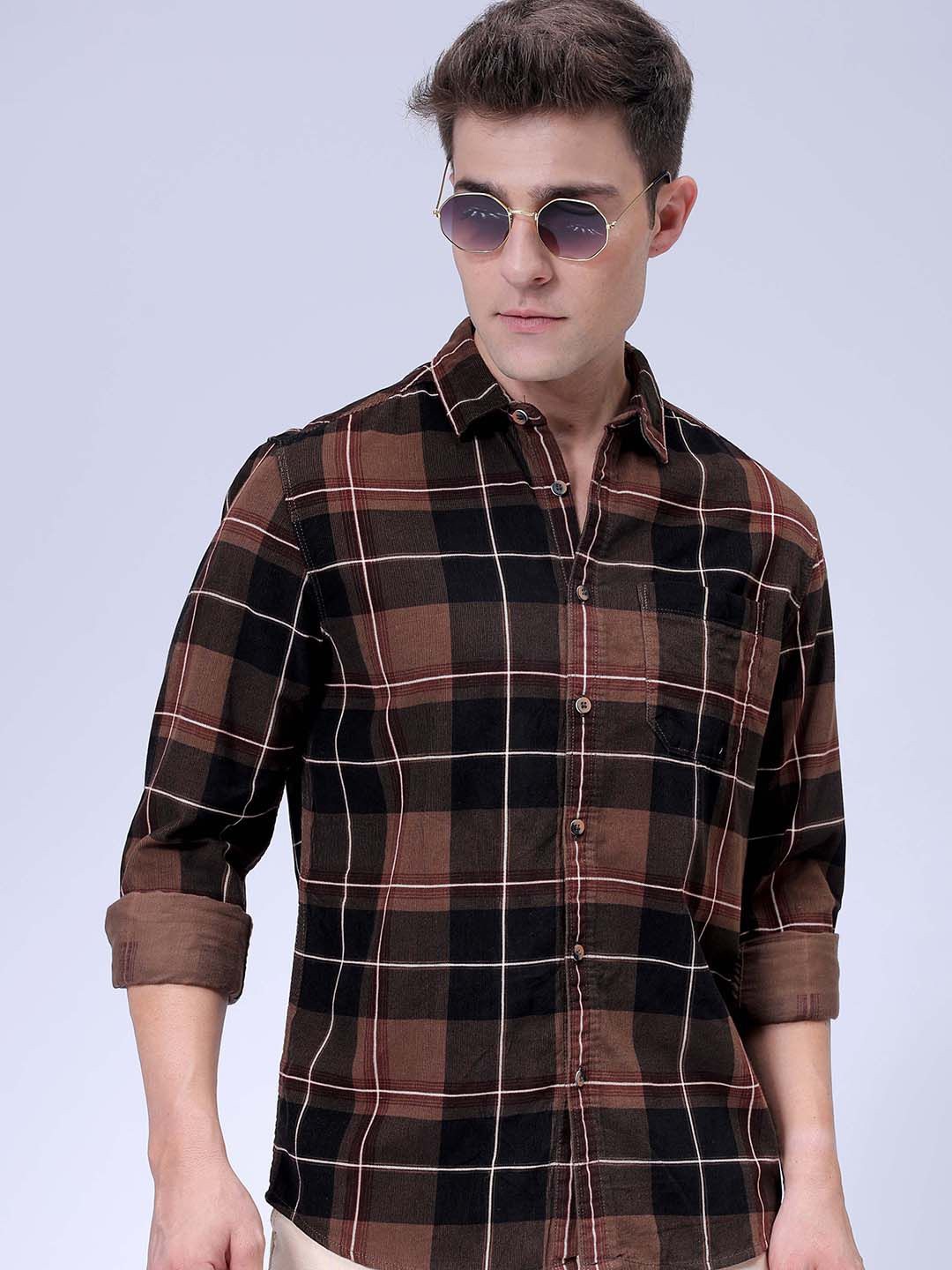 

The Indian Garage Co Spread Collar Tartan Checked Casual Shirt, Brown