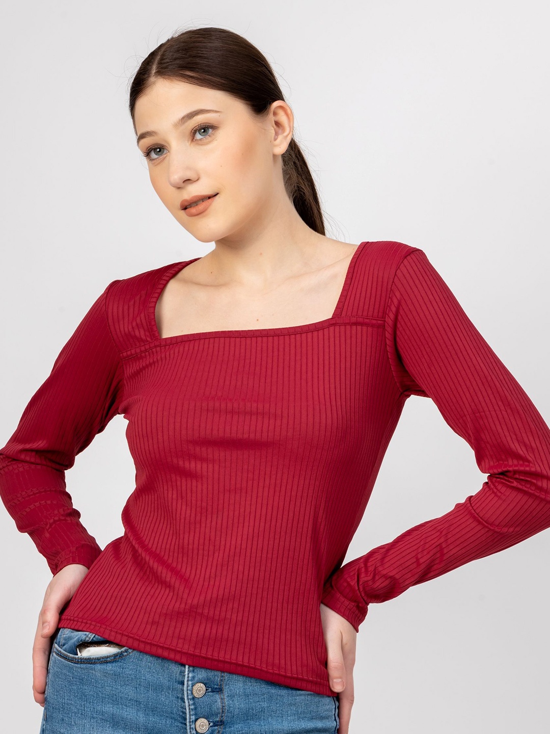 

PYR8 Women Square Neck Top, Maroon