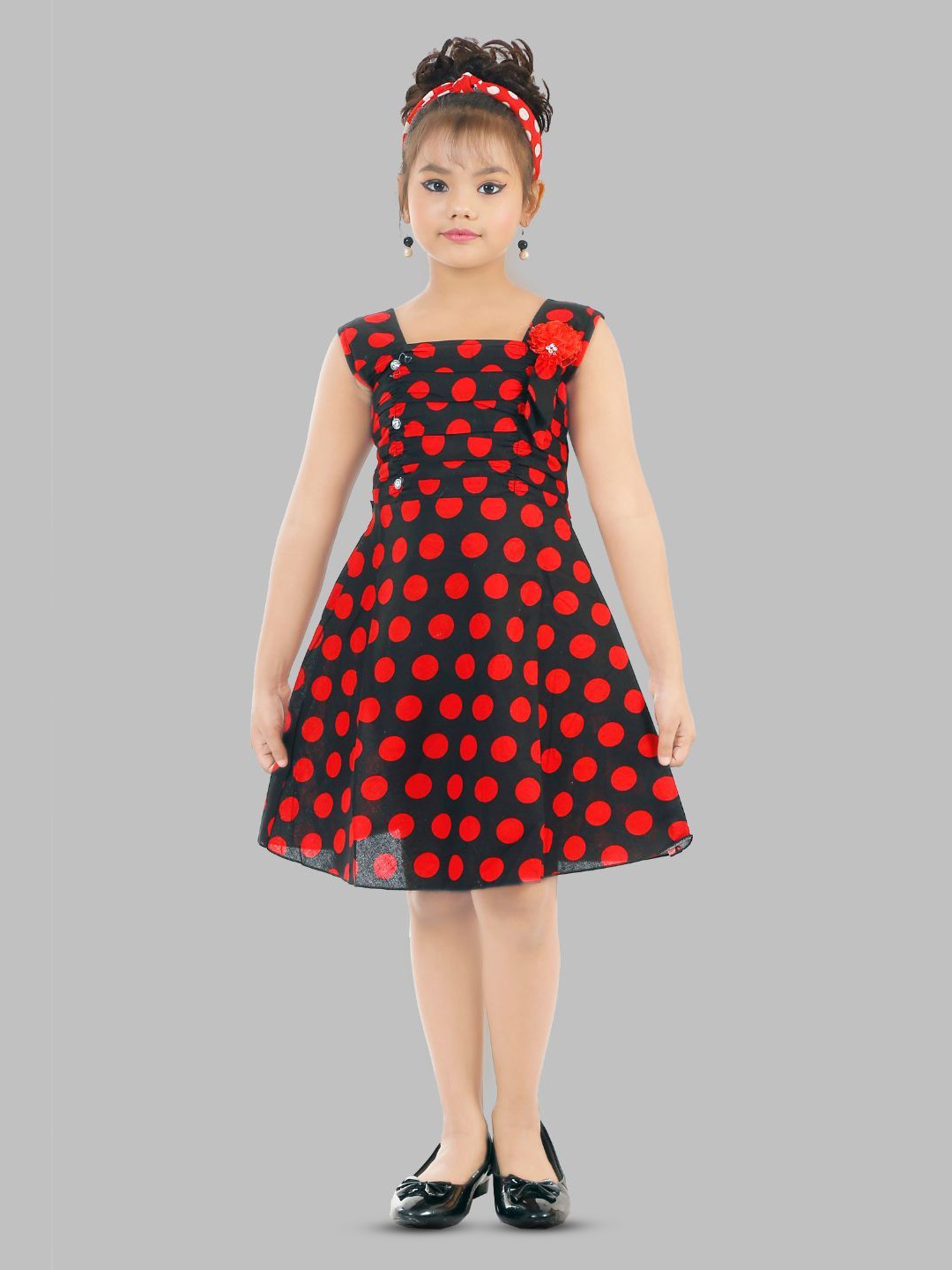 

Fessist Girls Polka Dot Print Fit & Flare Dress, Black